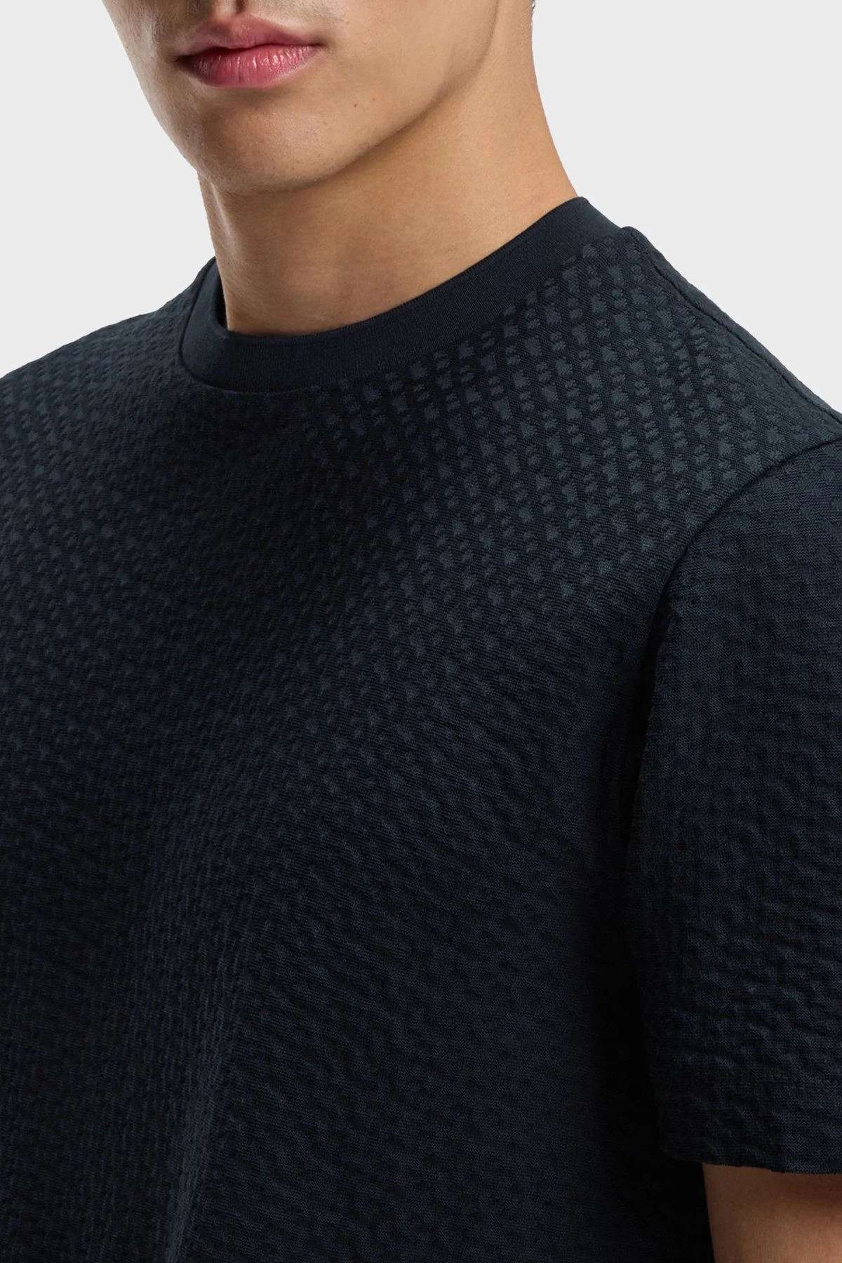 Boss Monogram Jakarlı % 100 Pamuk Regular Fit Bisiklet Yaka Erkek T Shirt 50557395 404 LACİVERT - 4