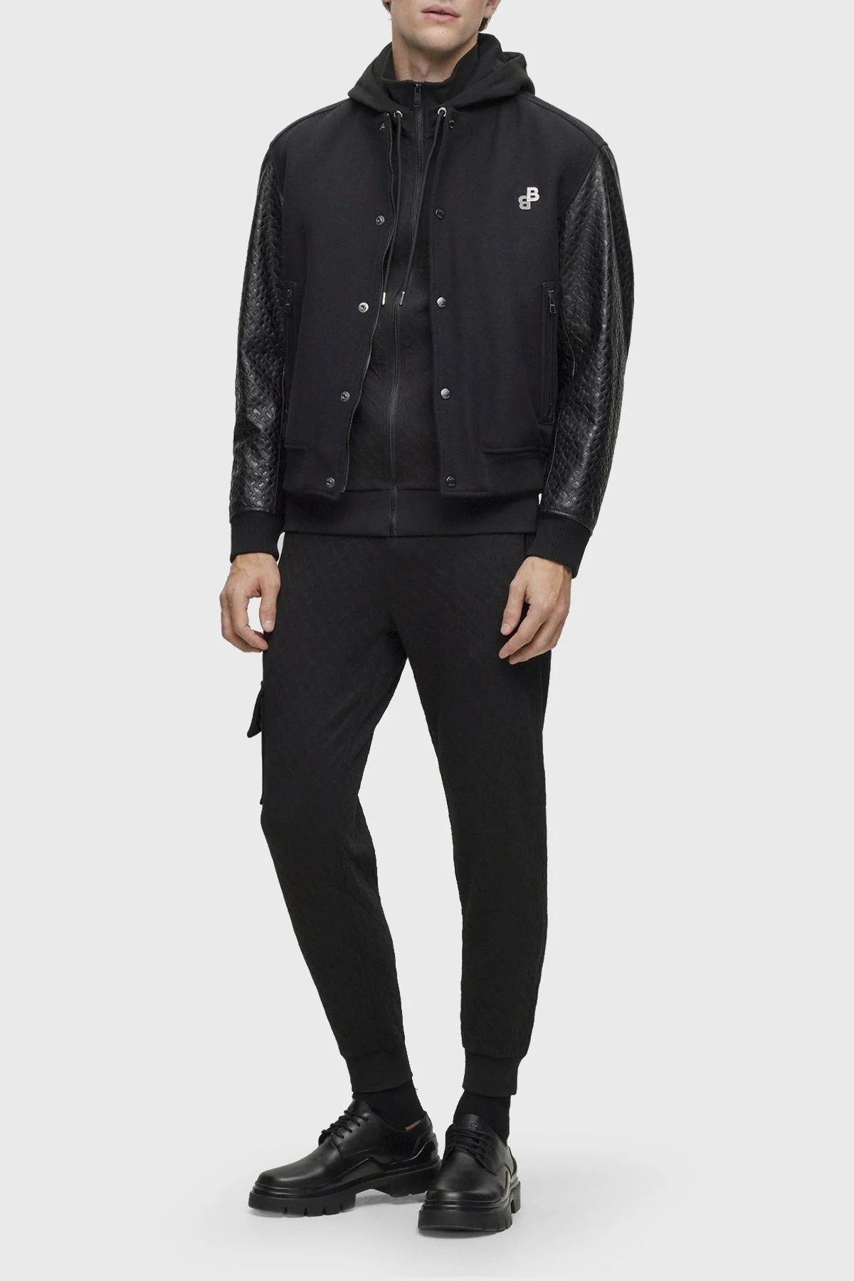 Boss Monogram Jakarlı Belden Bağlamalı Pamuklu Oversize Spor Erkek Pantolon 50498852 001 SİYAH - 3