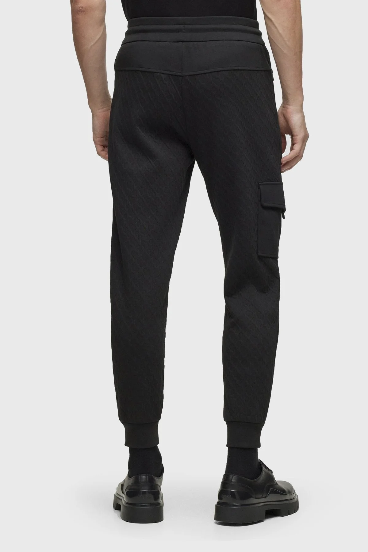 Boss Monogram Jakarlı Belden Bağlamalı Pamuklu Oversize Spor Erkek Pantolon 50498852 001 SİYAH - 4