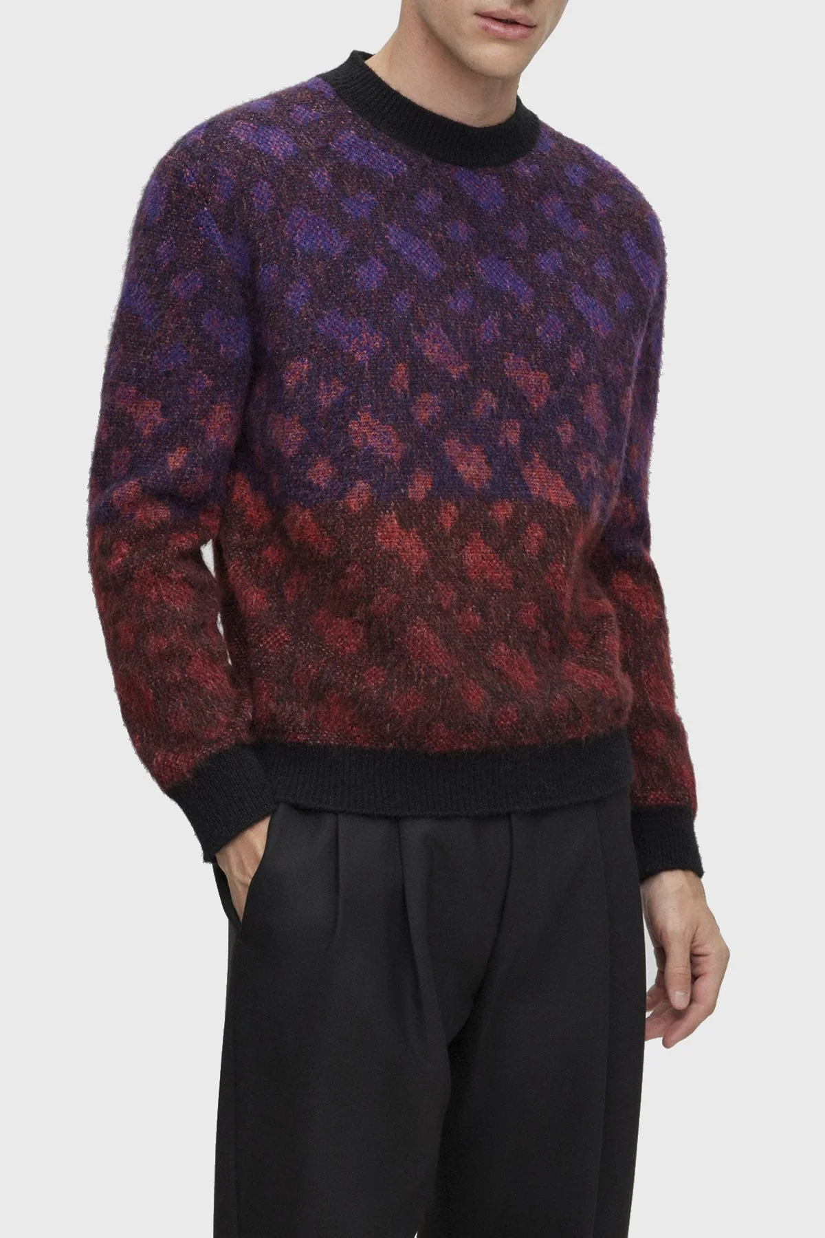 Boss Monogram Jakarlı Bisiklet Yaka Relaxed Fit Yünlü Erkek Kazak 50500679 001 SİYAH - 1