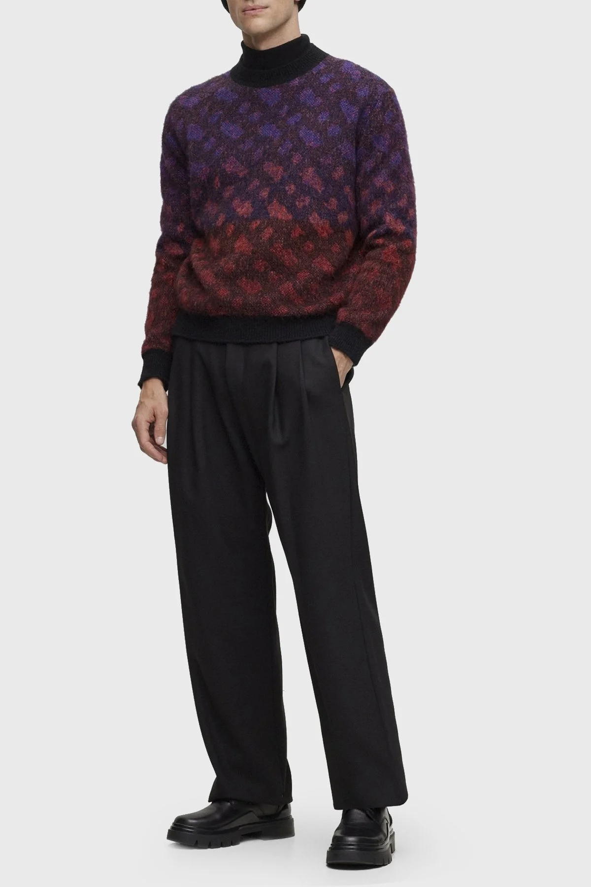 Boss Monogram Jakarlı Bisiklet Yaka Relaxed Fit Yünlü Erkek Kazak 50500679 001 SİYAH - 2