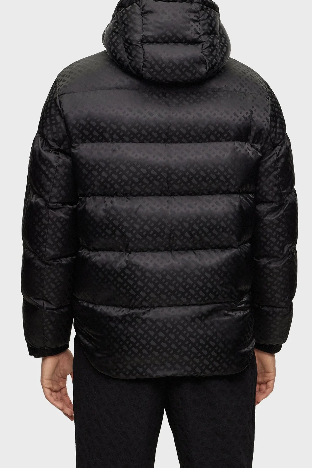 Boss Monogram Jakarlı Çıkarılabilir Kapüşonlu Su İtici Comfort Fit Erkek Mont 50499813 001 SİYAH - 3