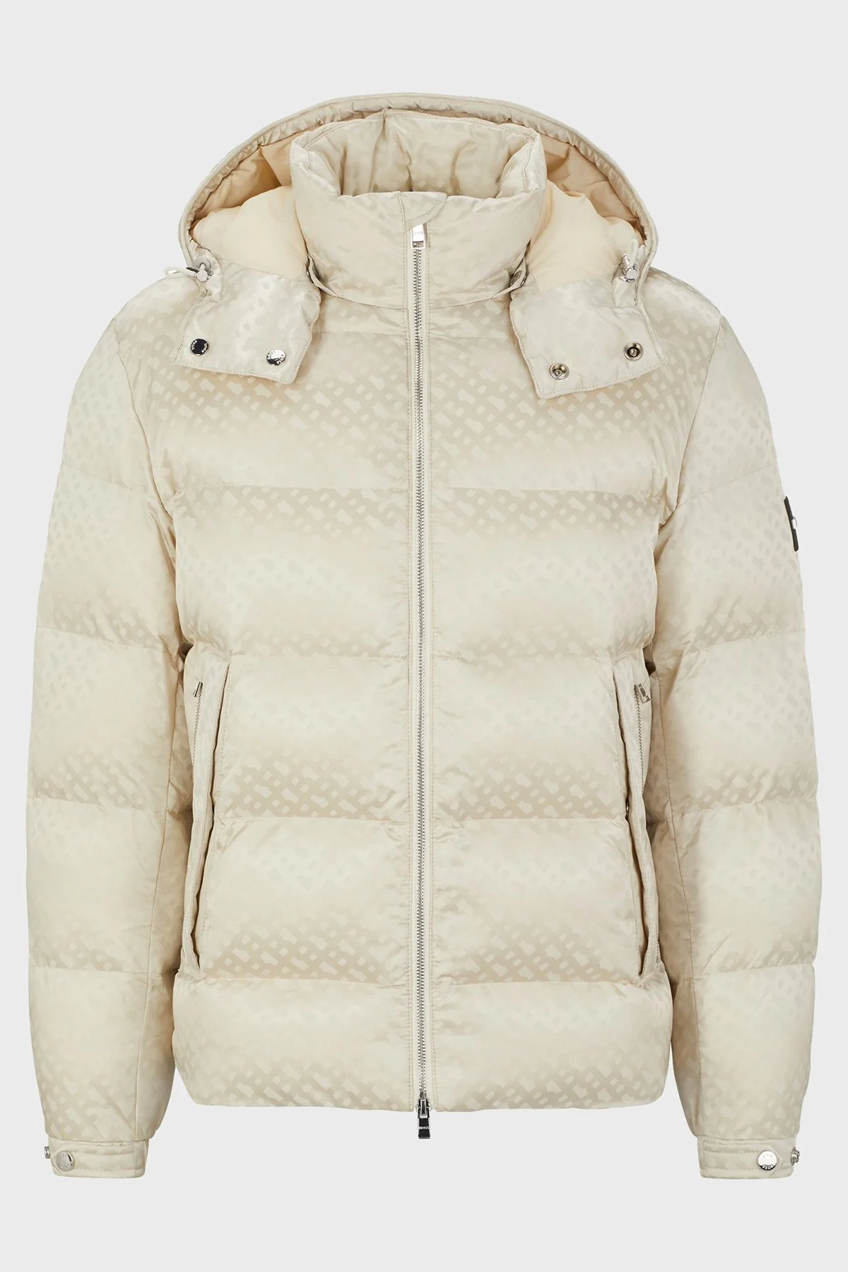 Boss Monogram Jakarlı Çıkarılabilir Kapüşonlu Su İtici Comfort Fit Erkek Mont 50499813 131 EKRU - 6