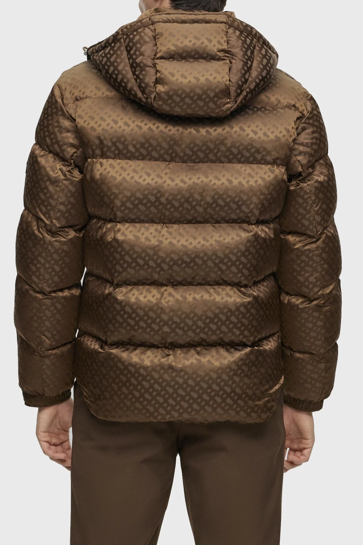 Boss Monogram Jakarlı Çıkarılabilir Kapüşonlu Su İtici Comfort Fit Erkek Mont 50499813 361 KAHVE - 2