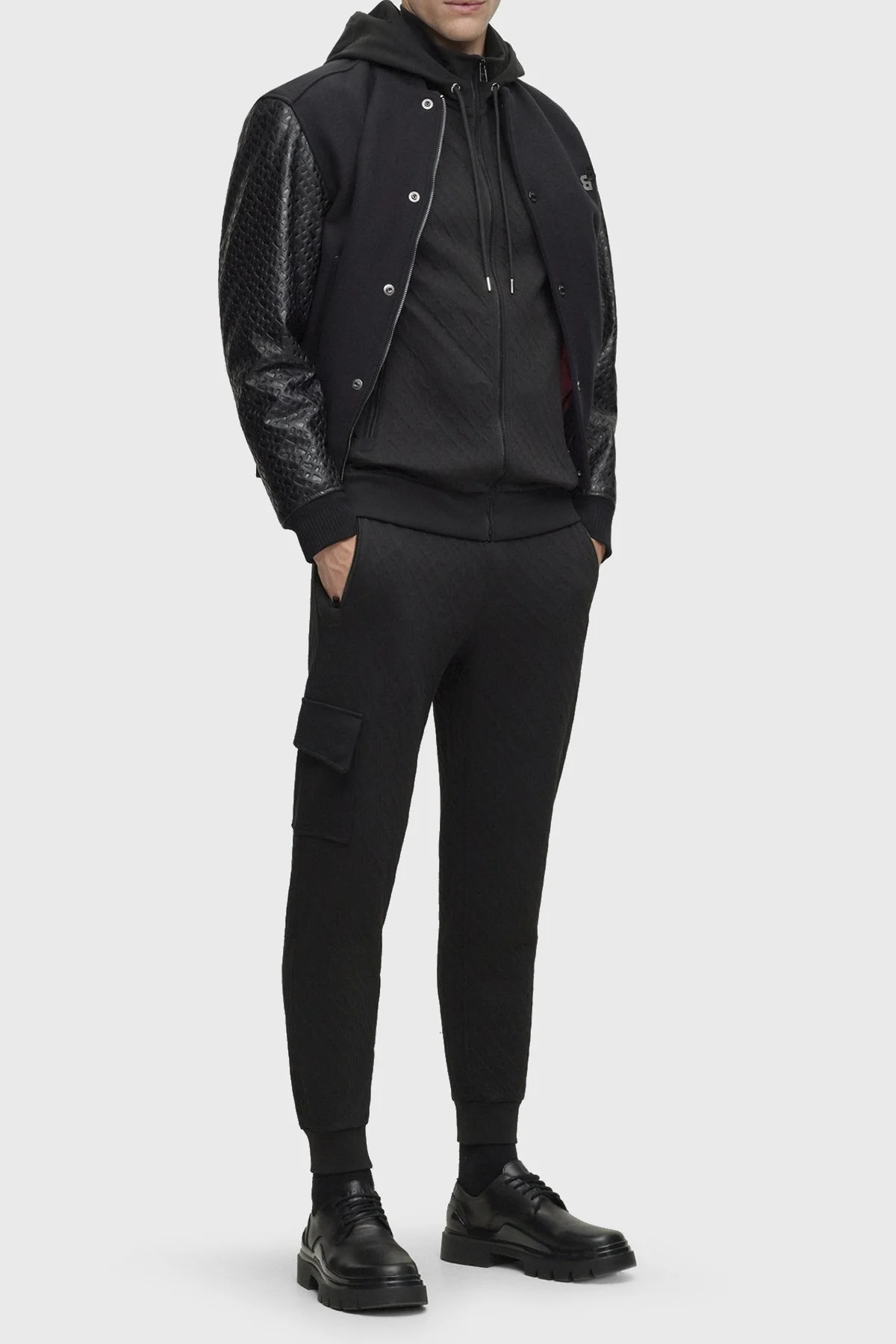 Boss Monogram Jakarlı Pamuklu Fermuarlı Kapüşonlu Regular Fit Erkek Sweat 50498861 001 SİYAH - 8