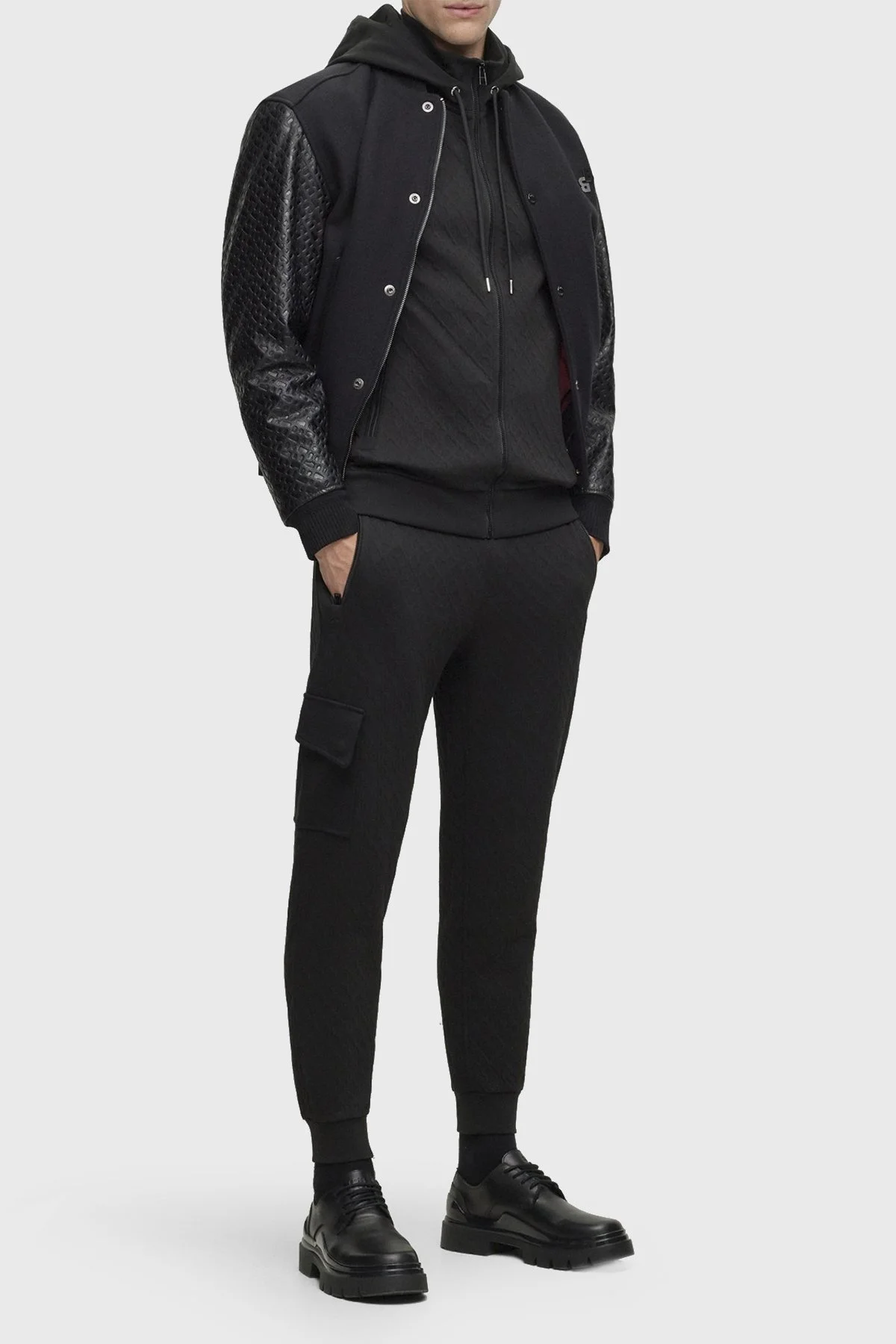 Boss Monogram Jakarlı Pamuklu Fermuarlı Kapüşonlu Regular Fit Erkek Sweat 50498861 001 SİYAH - 10