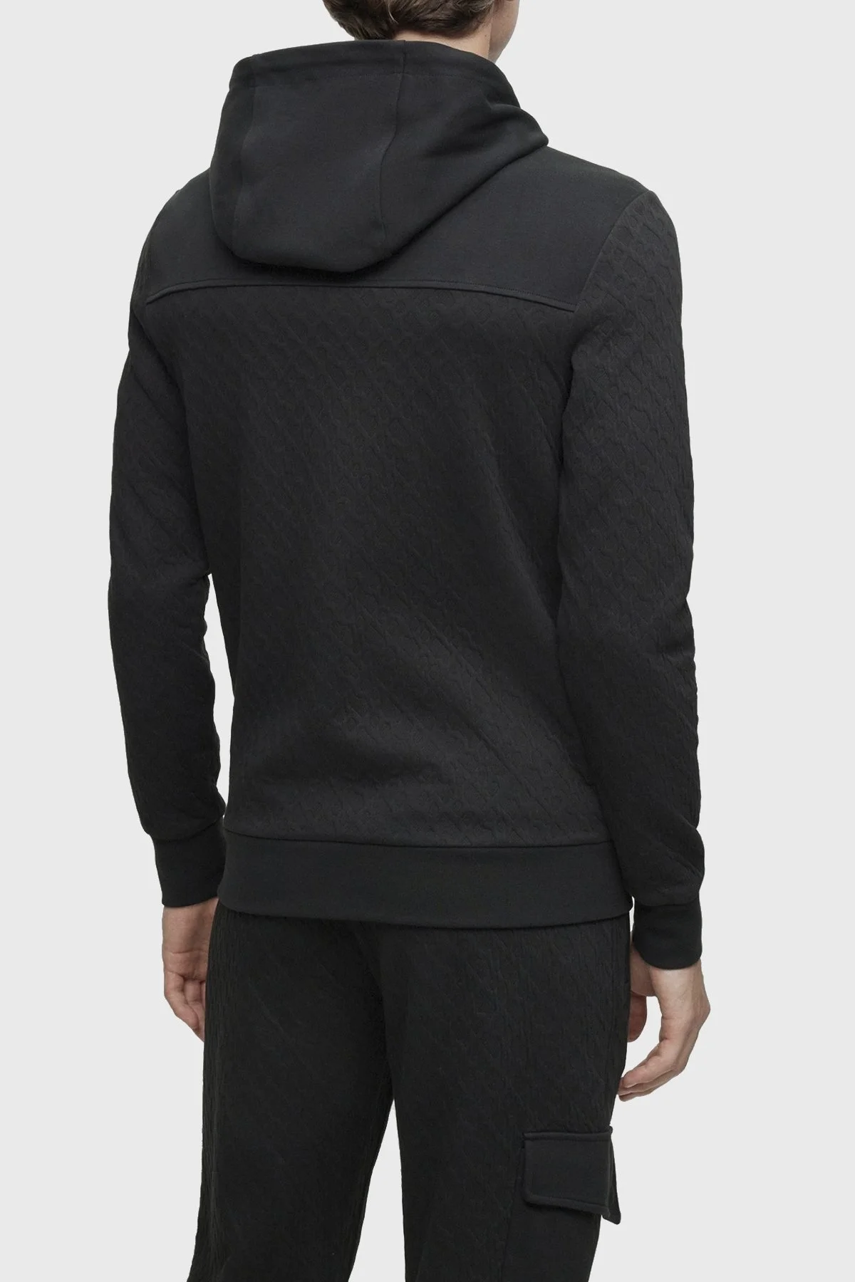 Boss Monogram Jakarlı Pamuklu Fermuarlı Kapüşonlu Regular Fit Erkek Sweat 50498861 001 SİYAH - 11