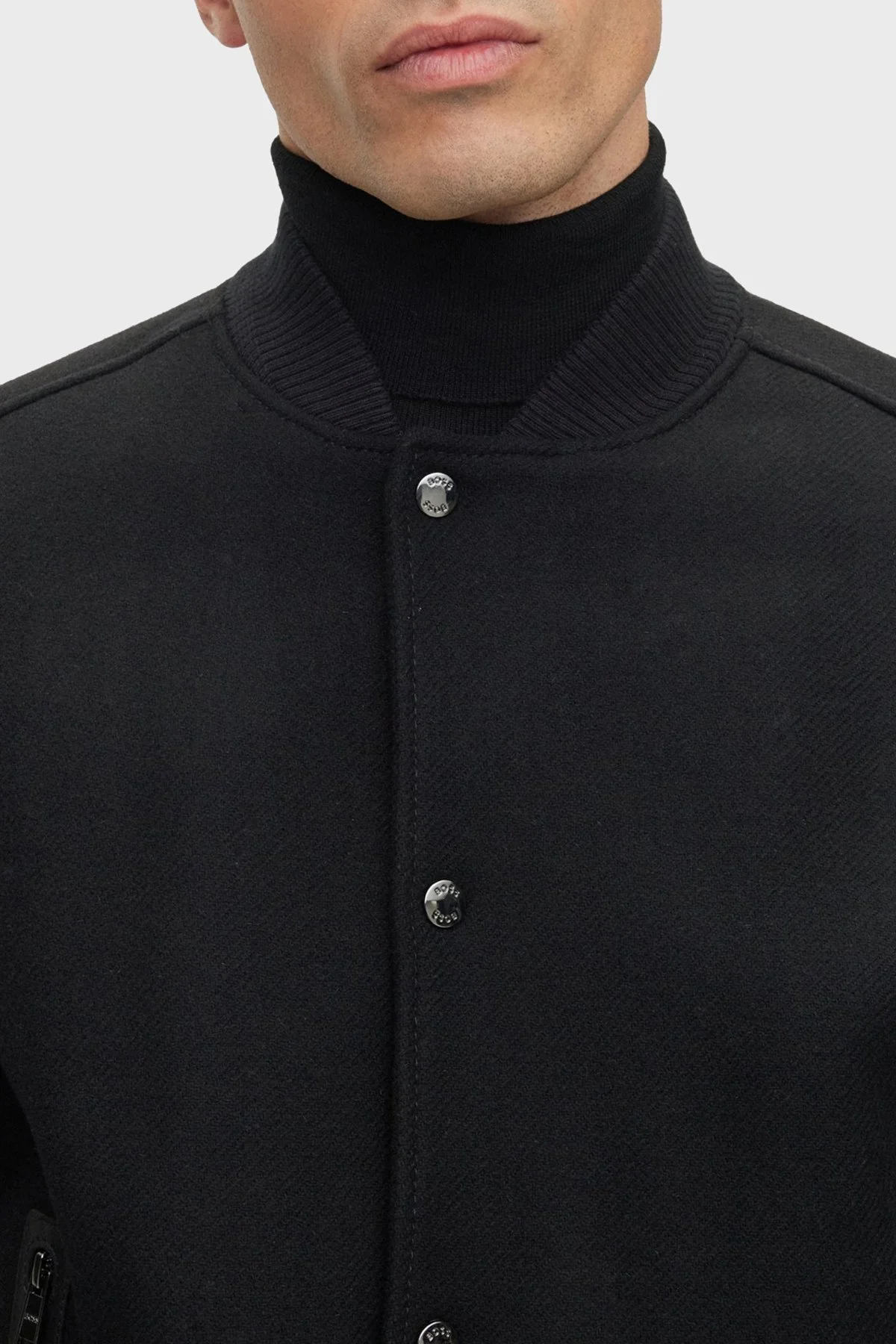 Boss Monogram Kabartmalı Yün Karışımlı Kolları Deri Regular Fit Erkek Ceket 50499589 001 SİYAH - 5