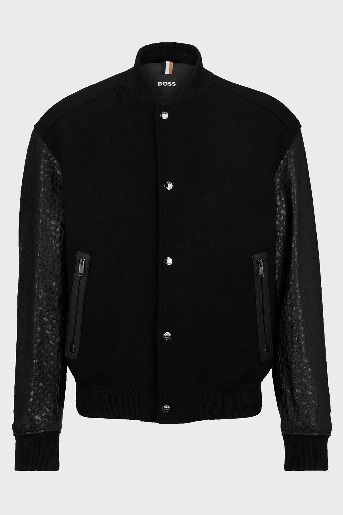 Boss Monogram Kabartmalı Yün Karışımlı Kolları Deri Regular Fit Erkek Ceket 50499589 001 SİYAH - 6