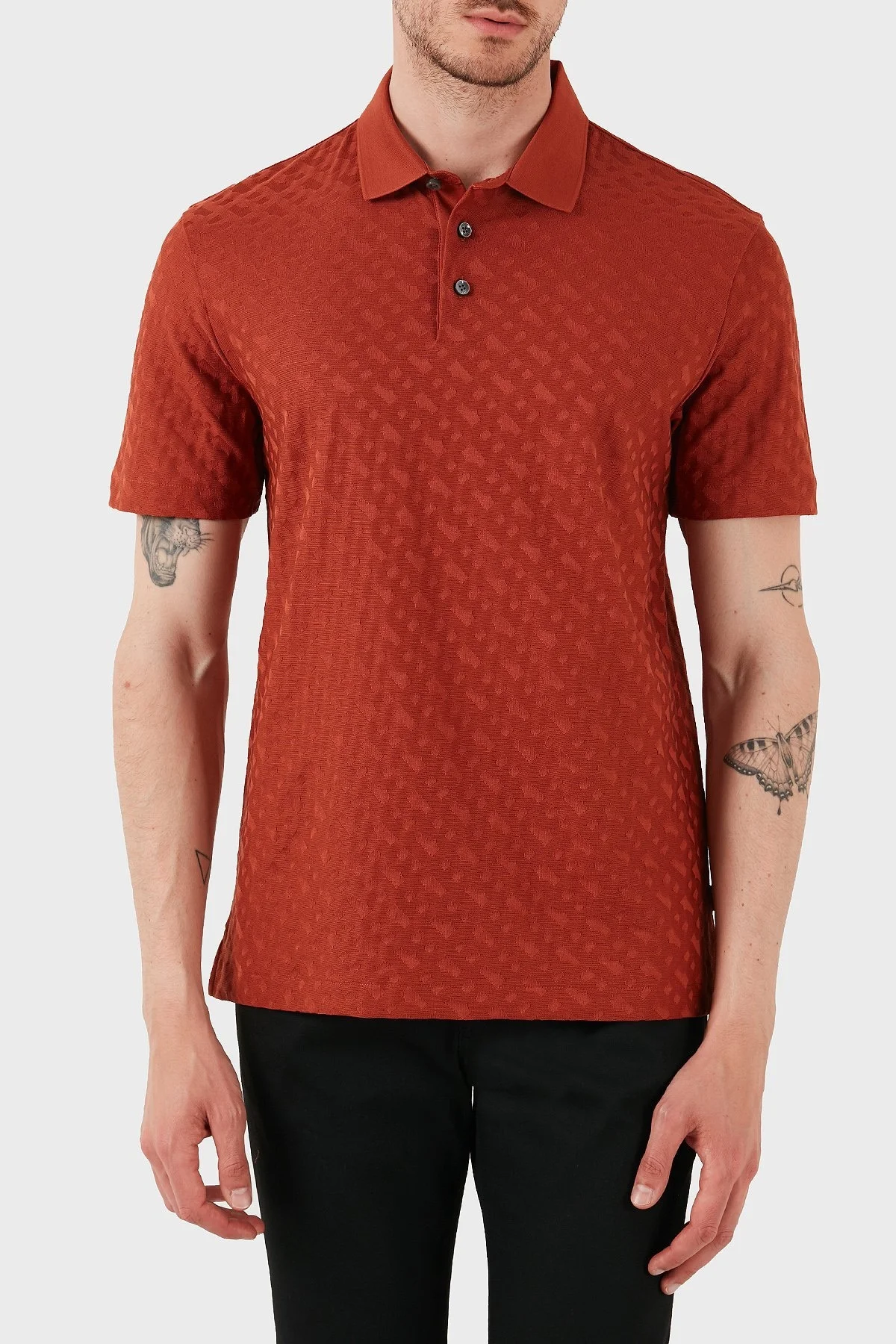 Boss Monogram Logo Baskılı Regular Fit Düğmeli Erkek Polo Yaka T Shirt 50537132 806 KİREMİT - 1