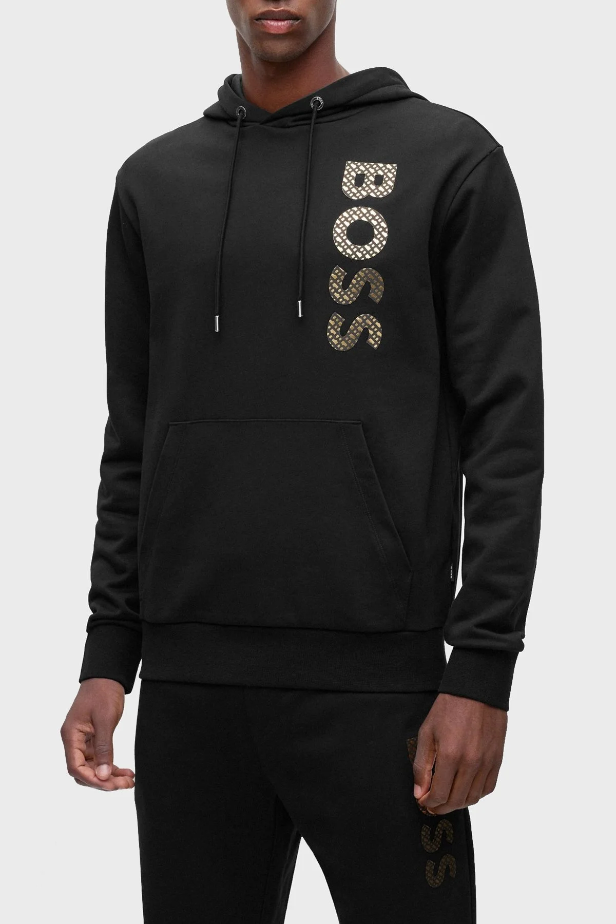 Boss Monogram Logolu Kapüşonlu Regular Fit % 100 Pamuk Erkek Sweat 50481746 001 SİYAH - 1