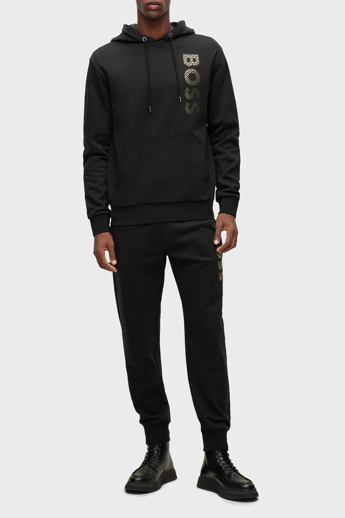 Boss Monogram Logolu Kapüşonlu Regular Fit % 100 Pamuk Erkek Sweat 50481746 001 SİYAH - 2