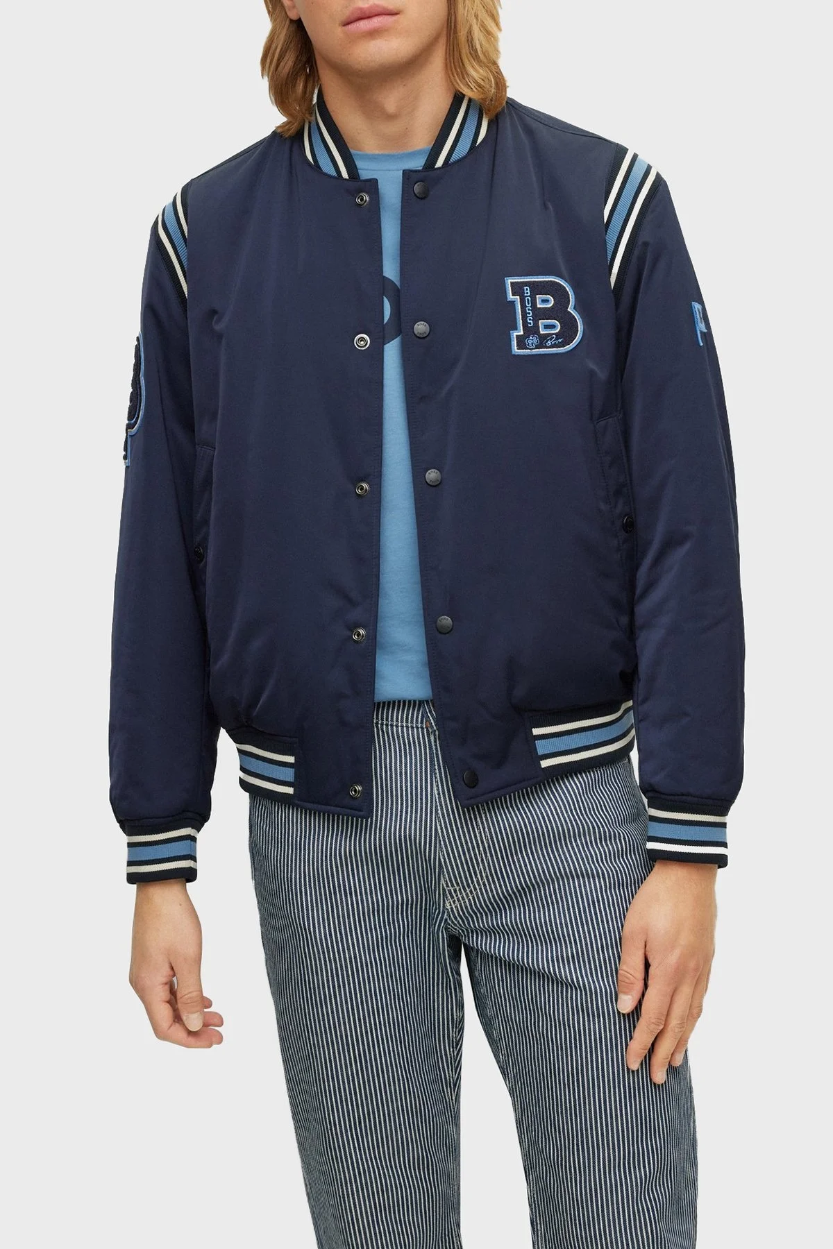 Boss Monogram Logolu Regular Fit Su Geçirmez Saten Spor Erkek Ceket 50481099 404 LACİVERT - 1