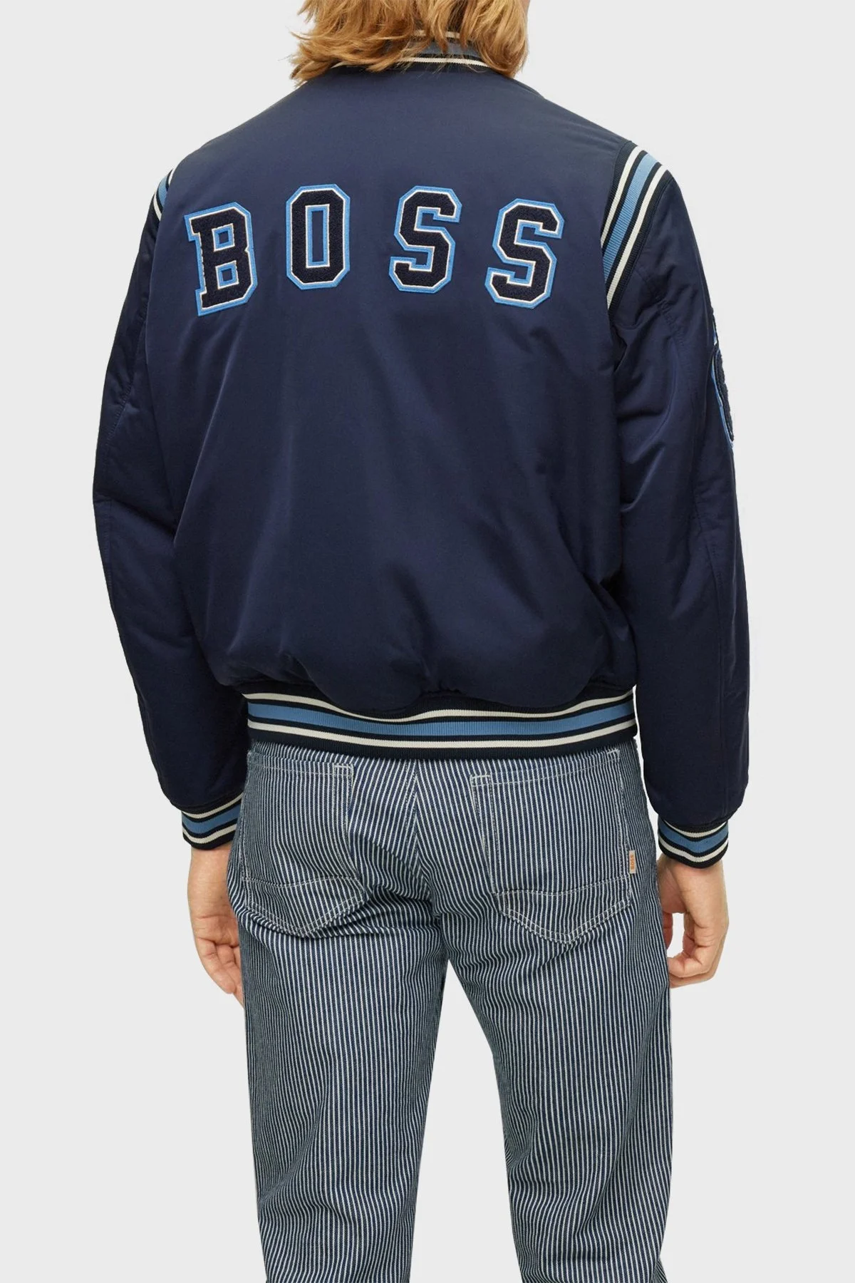 Boss Monogram Logolu Regular Fit Su Geçirmez Saten Spor Erkek Ceket 50481099 404 LACİVERT - 3