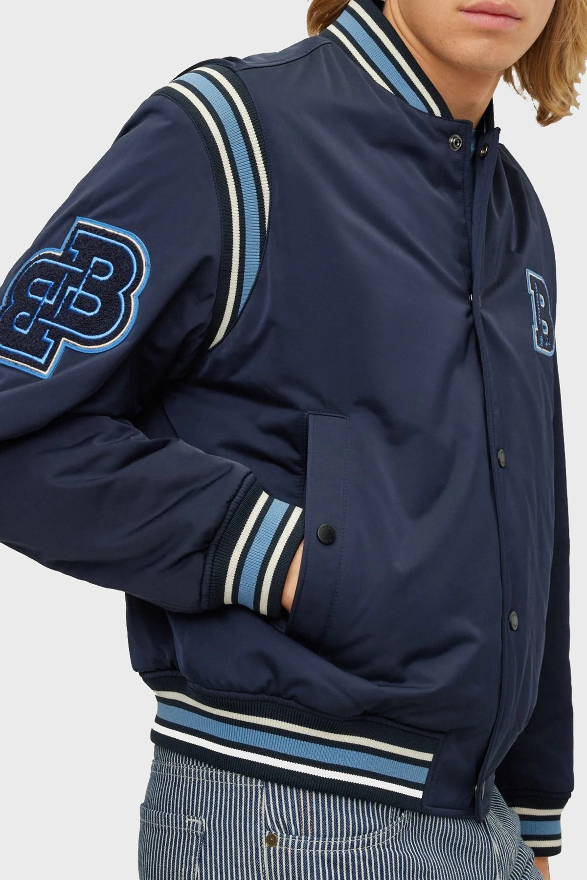 Boss Monogram Logolu Regular Fit Su Geçirmez Saten Spor Erkek Ceket 50481099 404 LACİVERT - 4