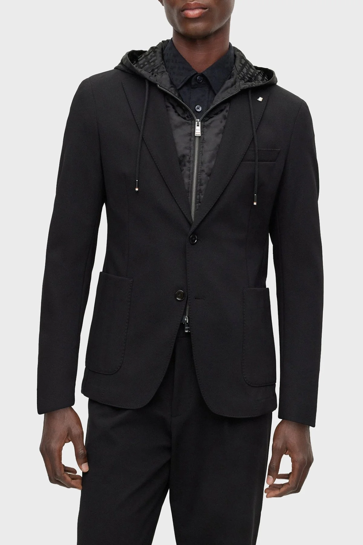 Boss Monogramlı Çıkarılabilir İç Kapüşonlu Slim Fit Erkek Ceket 50497262 001 SİYAH - 1