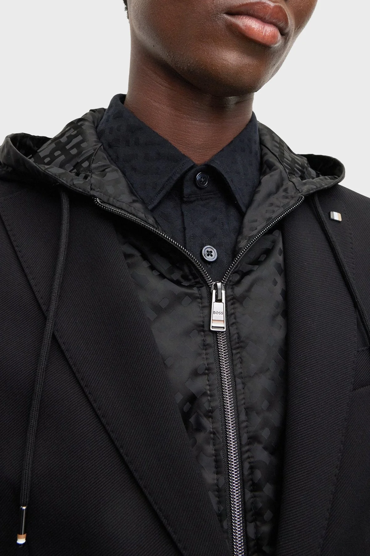 Boss Monogramlı Çıkarılabilir İç Kapüşonlu Slim Fit Erkek Ceket 50497262 001 SİYAH - 4
