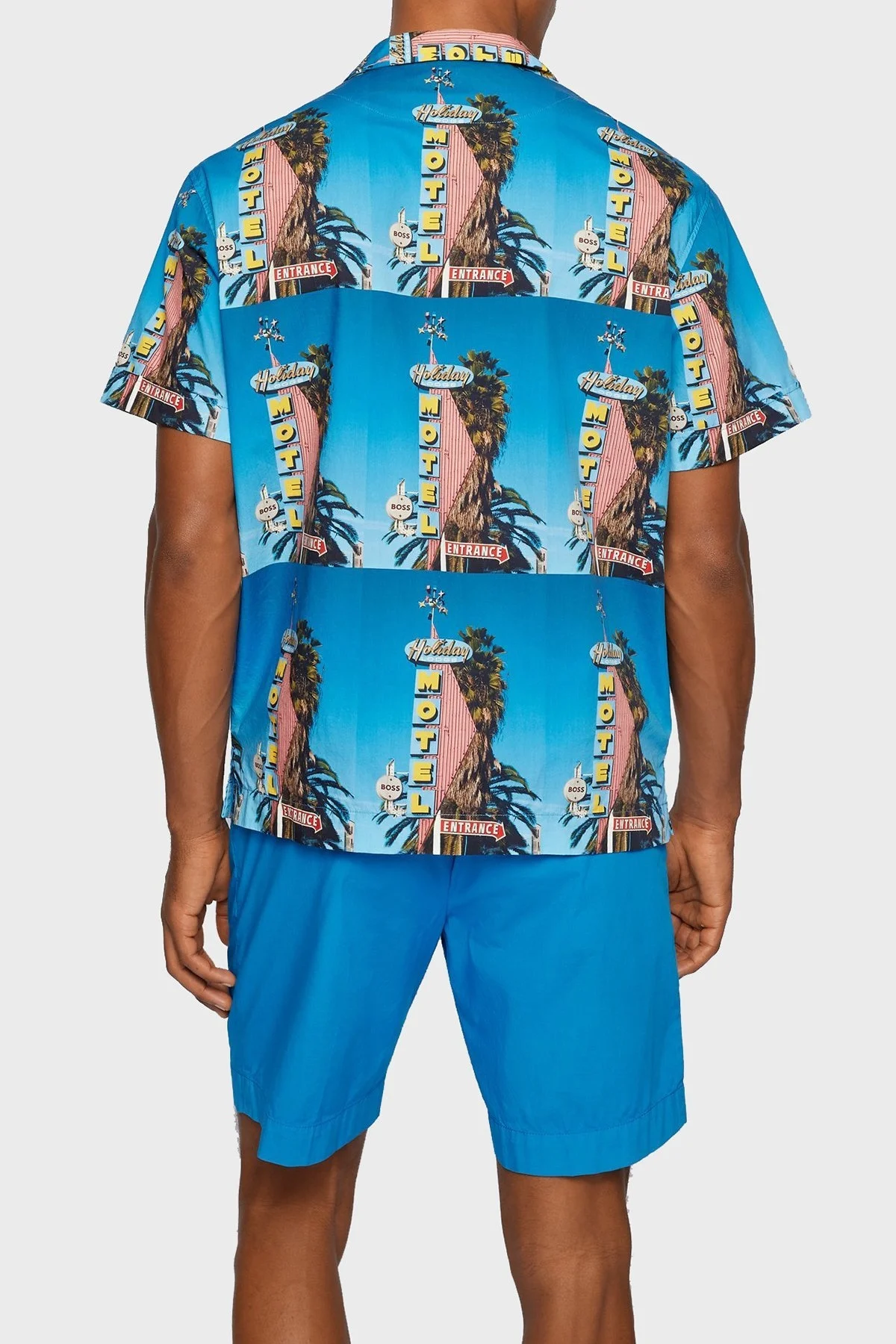 Boss Motel Baskılı Pamuklu Relaxed Fit Kısa Kollu Erkek Gömlek 50467574 439 İNDİGO - 8