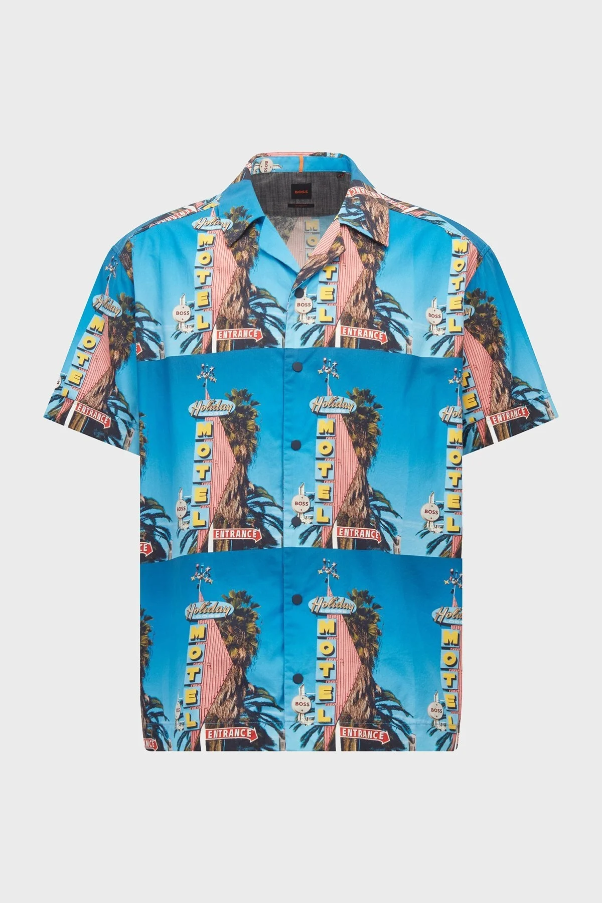 Boss Motel Baskılı Pamuklu Relaxed Fit Kısa Kollu Erkek Gömlek 50467574 439 İNDİGO - 12