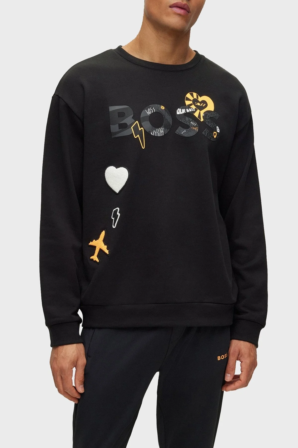 Boss Organik Pamuklu Merserize Relaxed Fit Bisiklet Yaka Erkek Sweat 50476388 001 SİYAH - 1