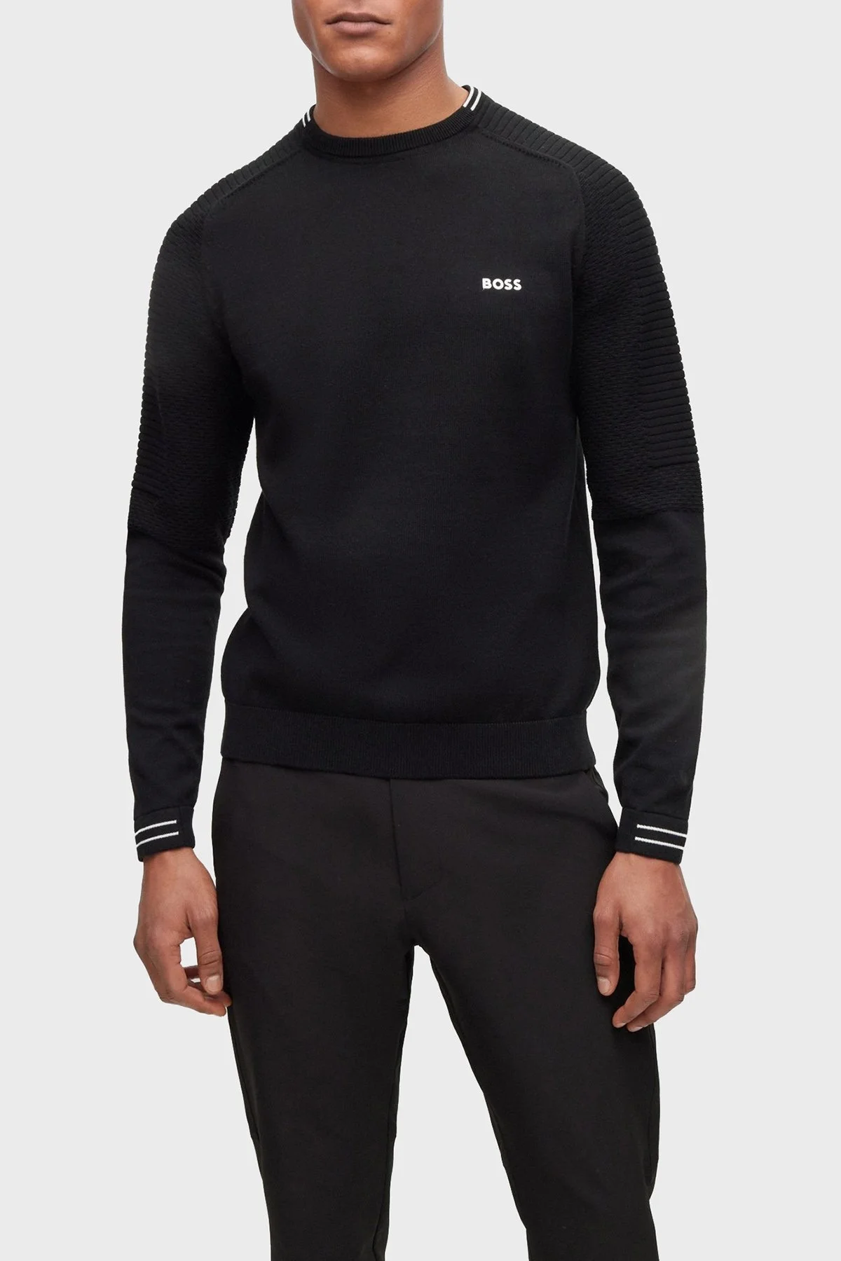 Boss Organik Pamuklu Regular Fit Sıfır Yaka Erkek Kazak 50482411 001 SİYAH - 1