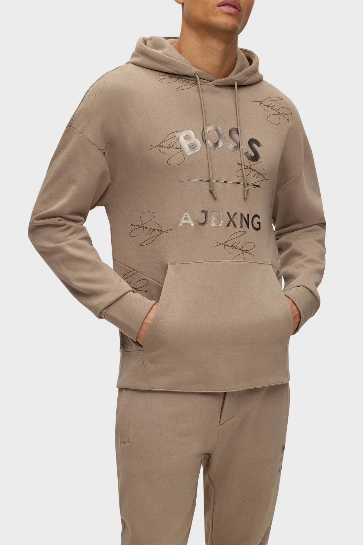 Boss Orgnaik Pamuklu Relaxed Fit Kapüşonlu Erkek Sweat 50476428 334 TOPRAK - 1