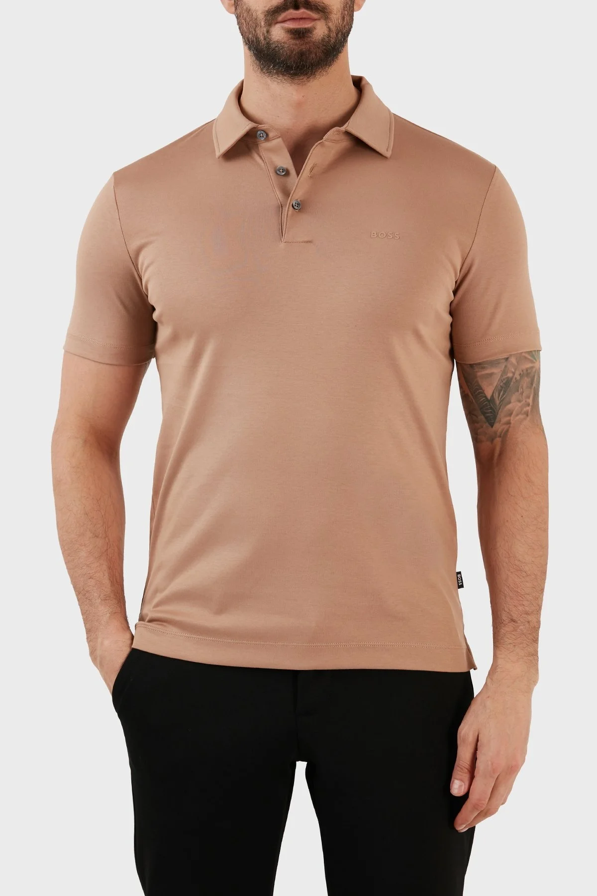 Boss Organik Pamuklu Slim Fit Düğmeli Erkek Polo T Shirt 50471335 260 BEJ - 1