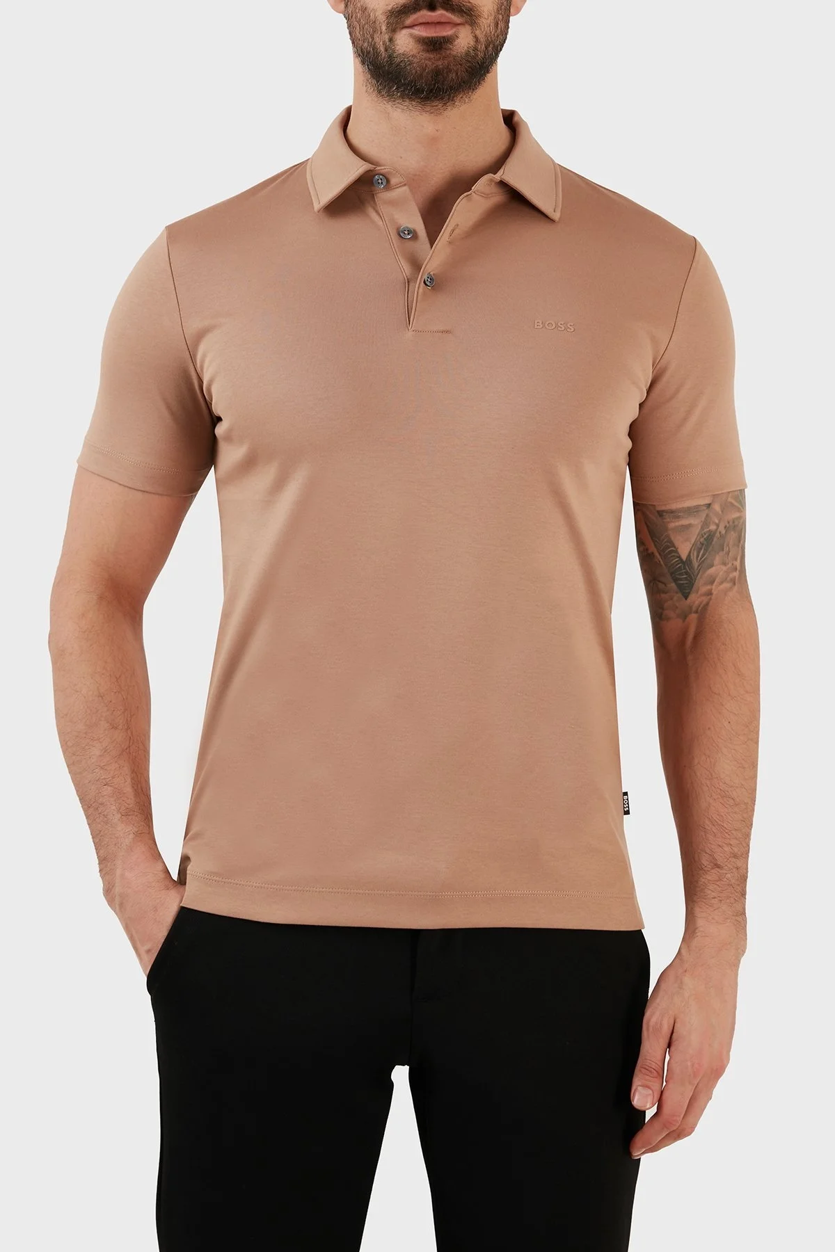 Boss Organik Pamuklu Slim Fit Düğmeli Erkek Polo T Shirt 50471335 260 BEJ - 3