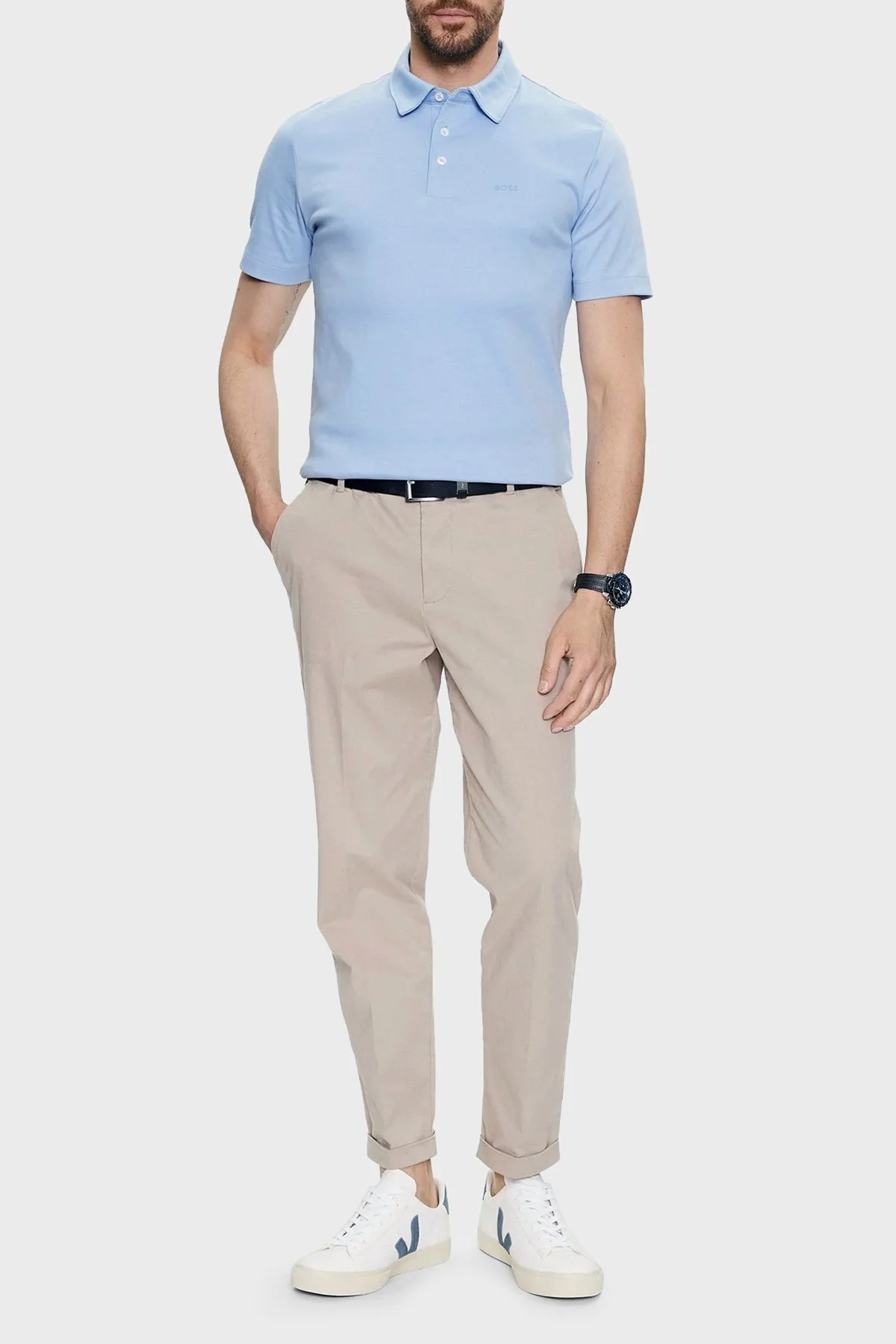 Boss Organik Pamuklu Slim Fit Düğmeli Yaka T Shirt Erkek Polo 50471335 492 MAVİ - 7