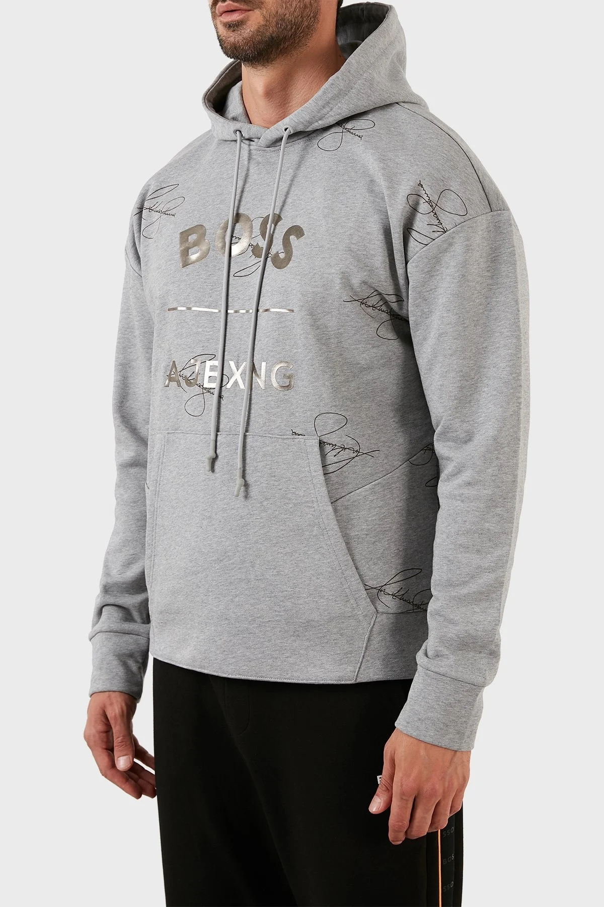 Boss Orgnaik Pamuklu Relaxed Fit Kapüşonlu Erkek Sweat 50476428 059 GRİ - 2