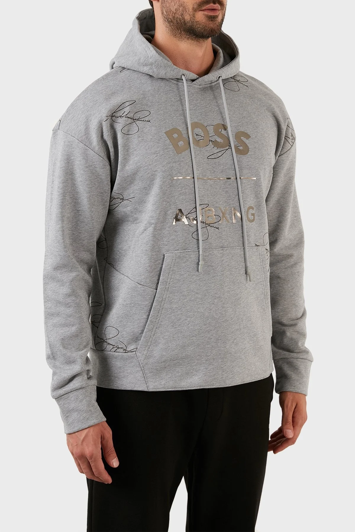 Boss Orgnaik Pamuklu Relaxed Fit Kapüşonlu Erkek Sweat 50476428 059 GRİ - 3