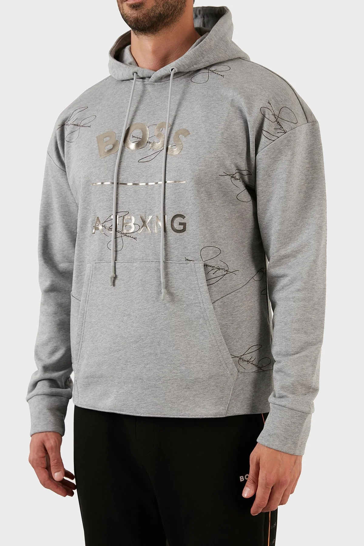 Boss Orgnaik Pamuklu Relaxed Fit Kapüşonlu Erkek Sweat 50476428 059 GRİ - 4