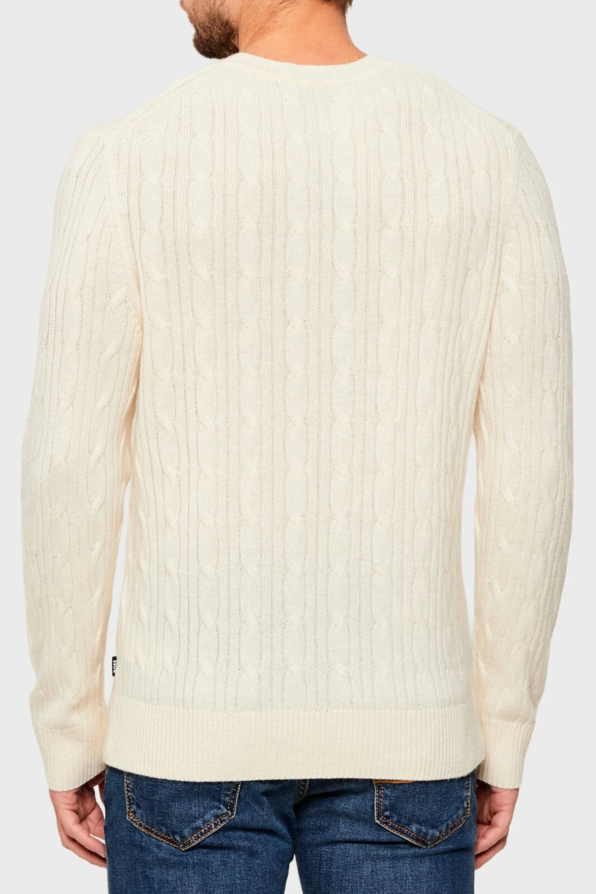 Boss Örgülü Yün ve Kaşmir Karışımlı Regular Fit Bisiklet Yaka Erkek Kazak 50549975 131 EKRU - 3