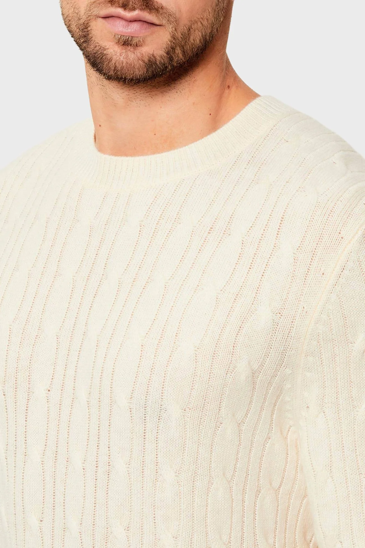 Boss Örgülü Yün ve Kaşmir Karışımlı Regular Fit Bisiklet Yaka Erkek Kazak 50549975 131 EKRU - 4