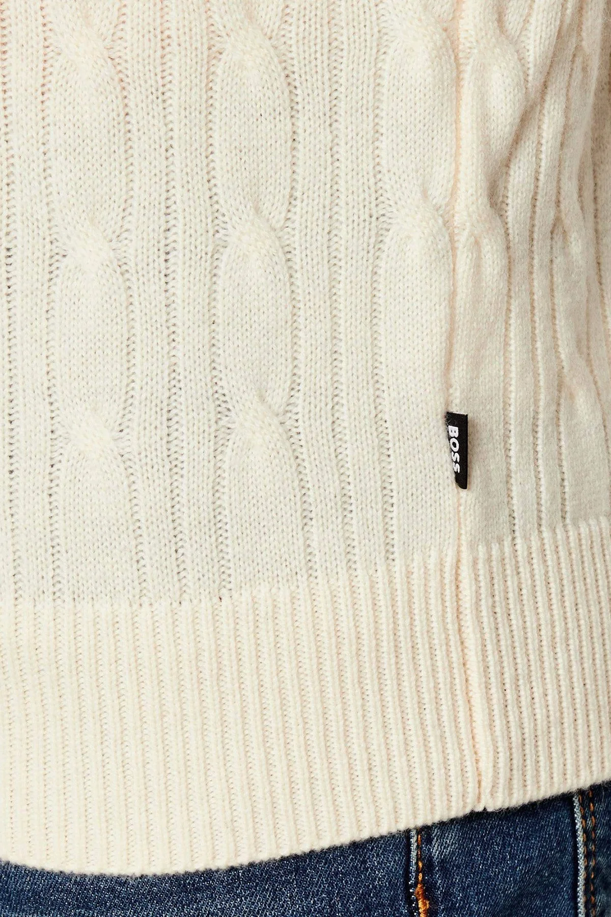 Boss Örgülü Yün ve Kaşmir Karışımlı Regular Fit Bisiklet Yaka Erkek Kazak 50549975 131 EKRU - 5