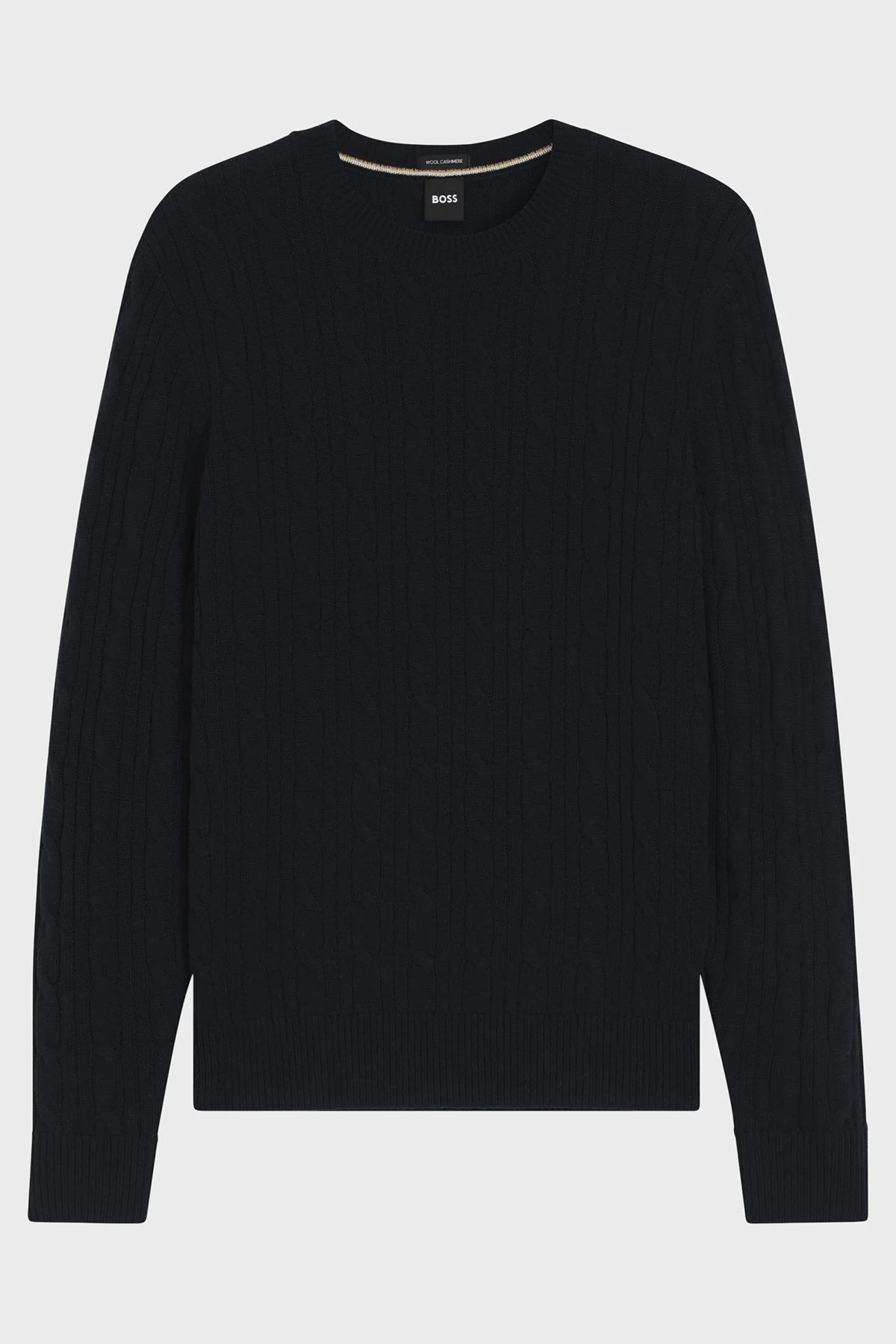 Boss Örgülü Yün ve Kaşmir Karışımlı Regular Fit Bisiklet Yaka Erkek Kazak 50549975 404 LACİVERT - 5