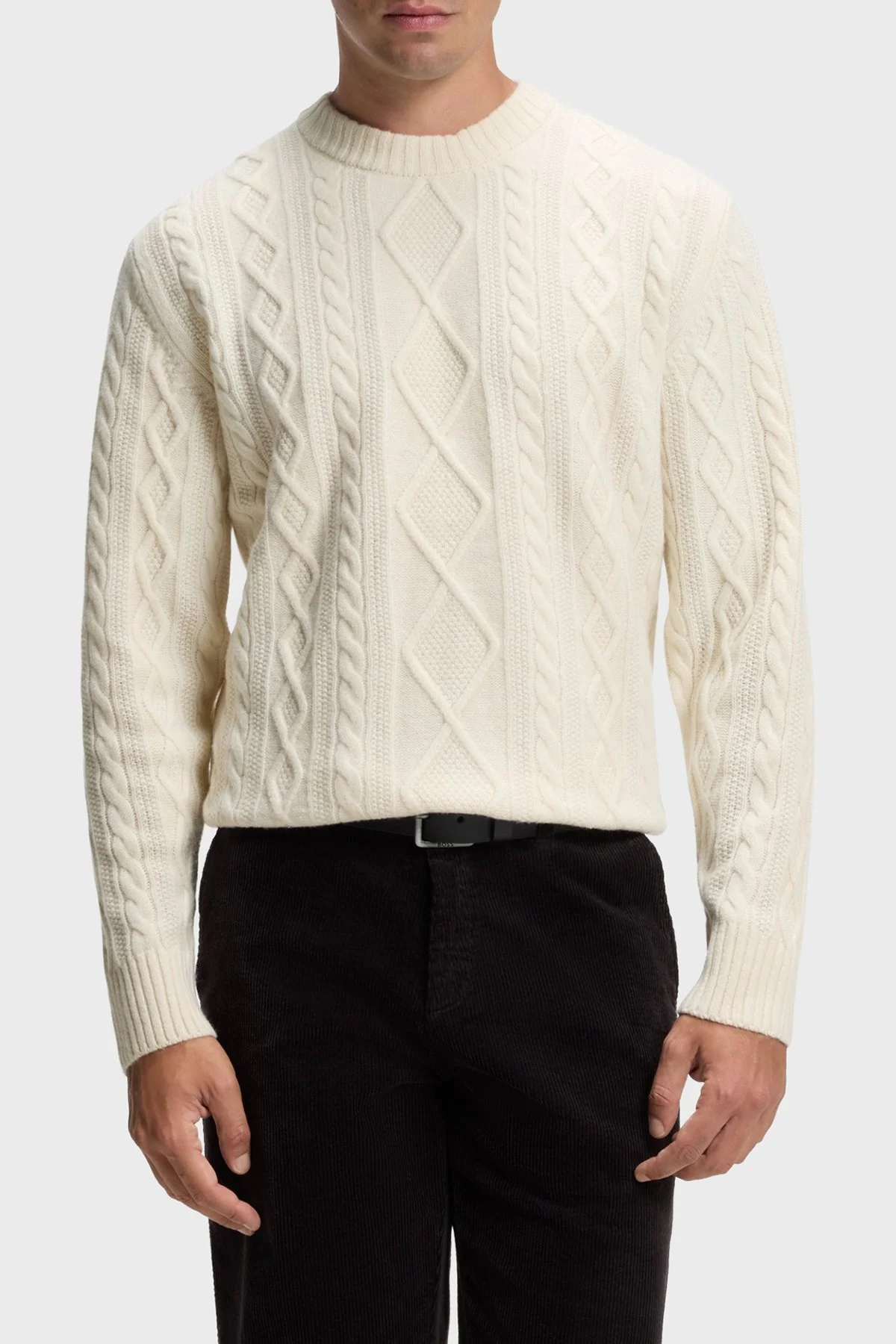 Boss Örgülü Yünlü Regular Fit Bisiklet Yaka Erkek Kazak 50571421 131 Bej - 1