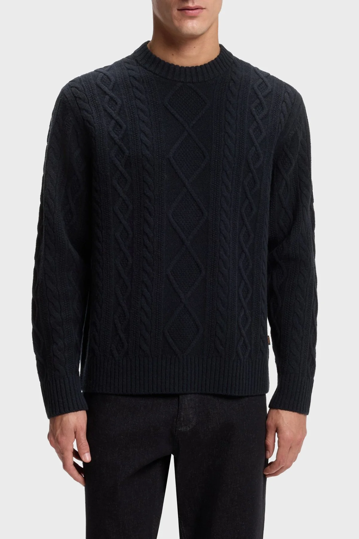 Boss Örgülü Yünlü Regular Fit Bisiklet Yaka Erkek Kazak 50571421 404 Lacivert - 1