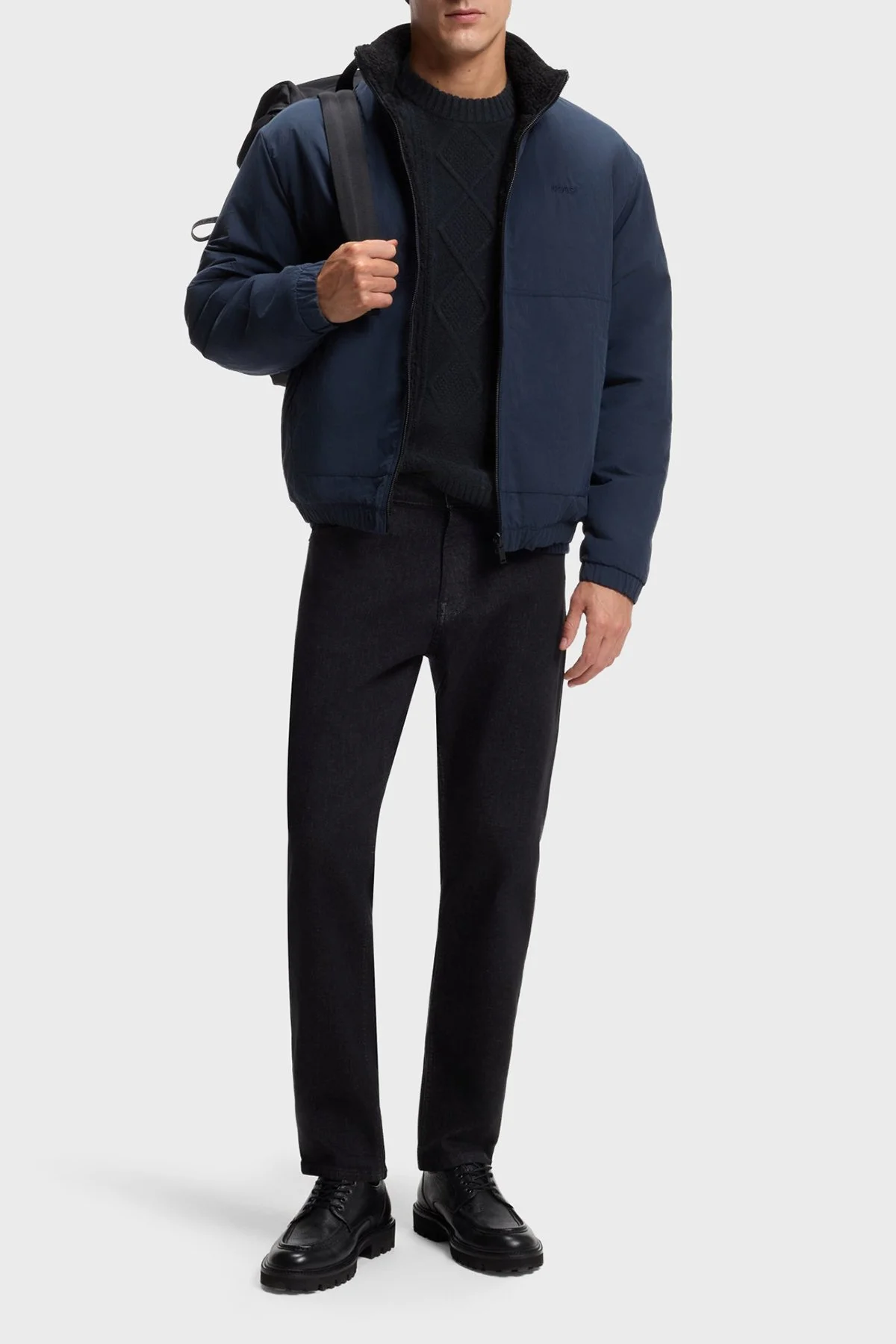 Boss Örgülü Yünlü Regular Fit Bisiklet Yaka Erkek Kazak 50571421 404 Lacivert - 2