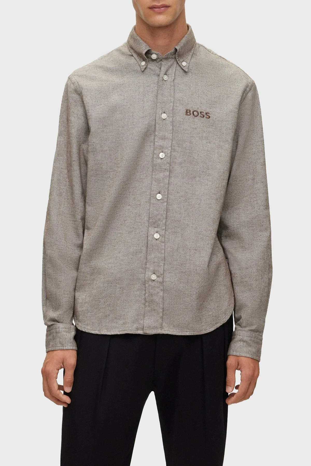 Boss Oxford Pamuklu Düğmeli Yaka Relaxed Fit Erkek Gömlek 50503257 361 GRİ - 1