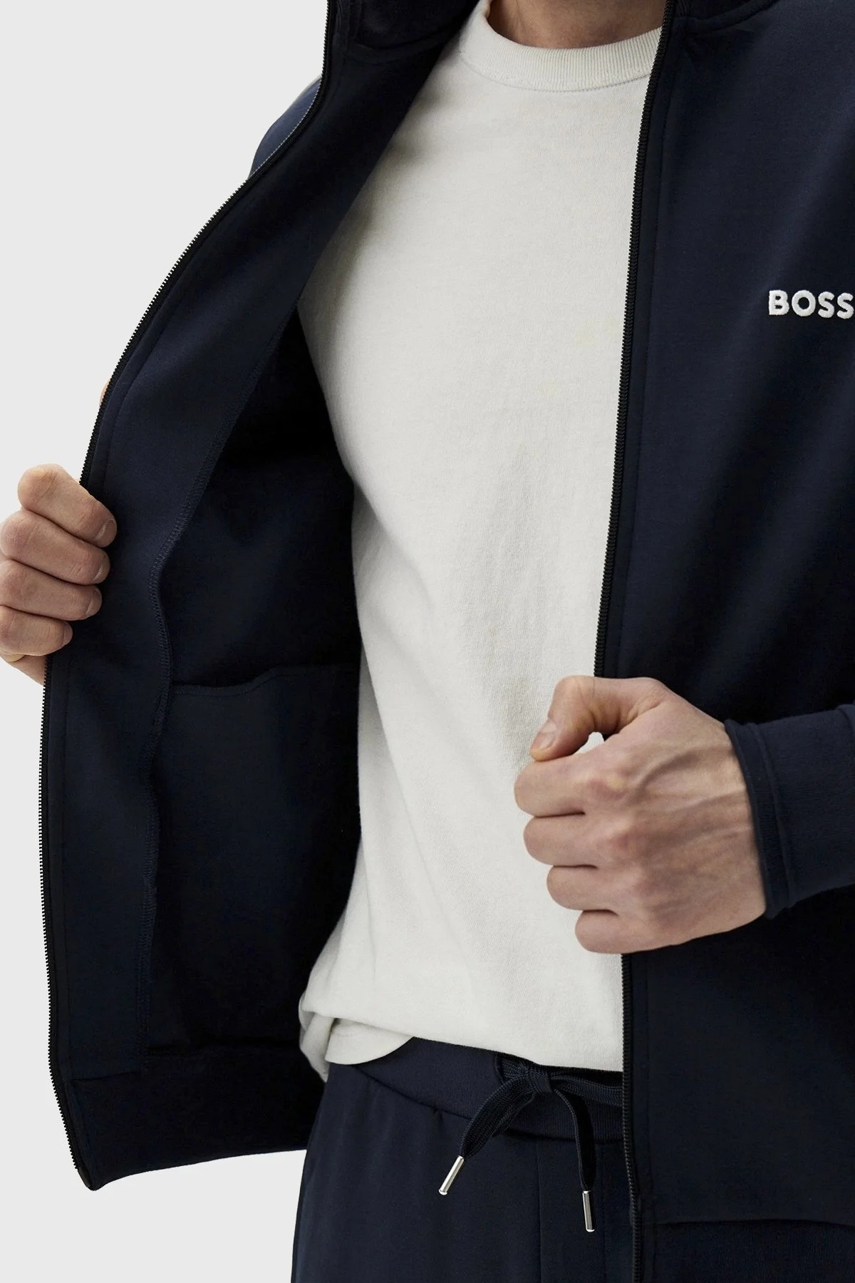 Boss Pamuk Karışımlı Fermuarlı Regular Fit Erkek Eşofman Takımı 50511040 403 LACİVERT - 4