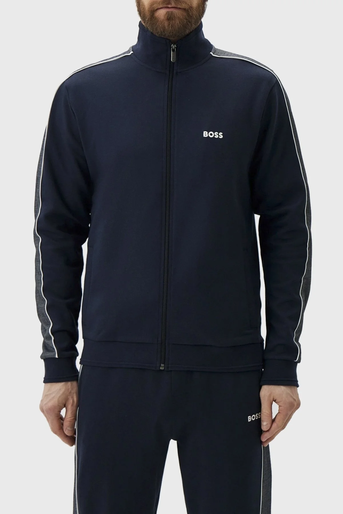 Boss Pamuk Karışımlı Fermuarlı Regular Fit Erkek Eşofman Takımı 50511040 403 LACİVERT - 8