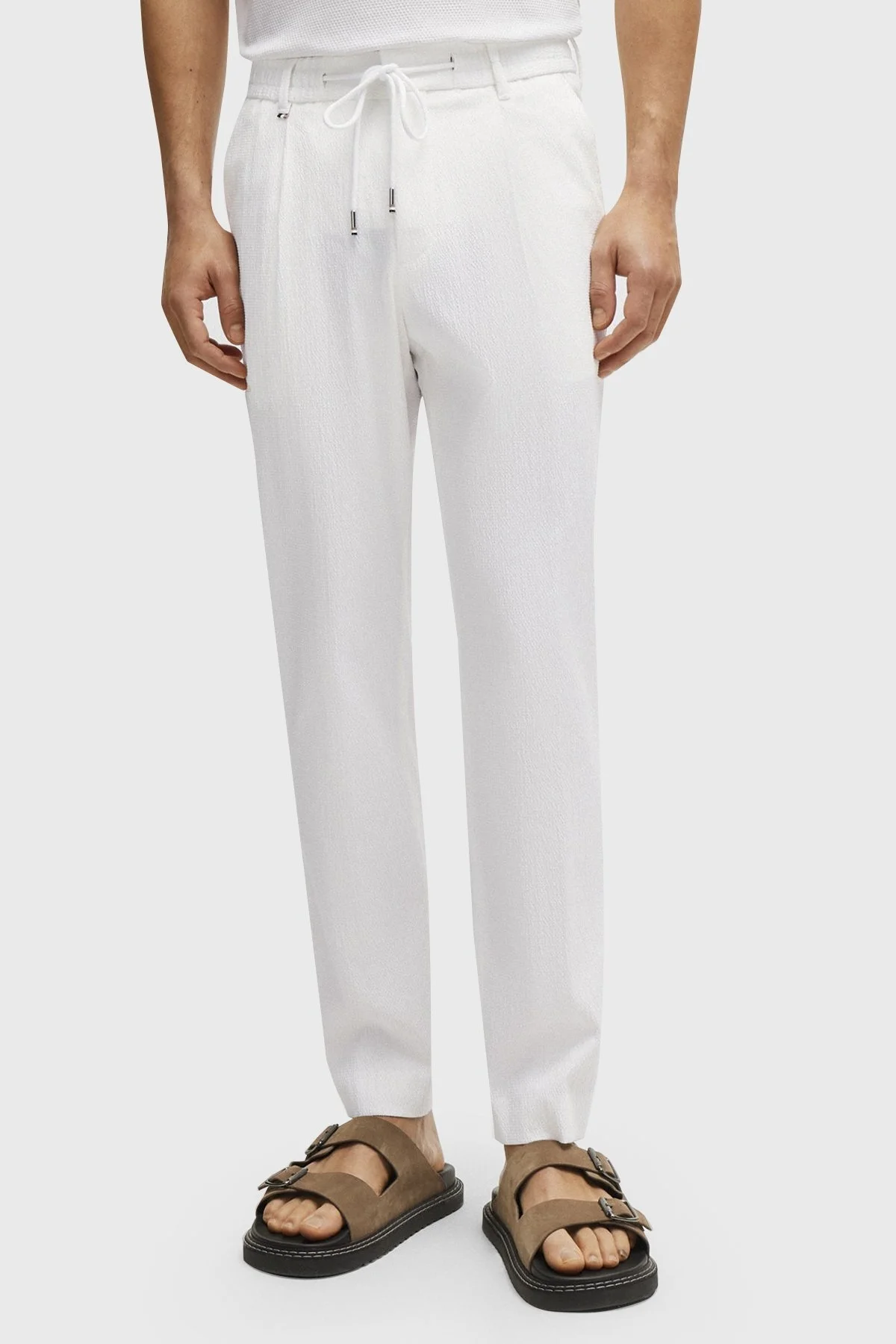 Boss Pamuk Karışımlı Gofre Kumaştan Relaxed Fit Erkek Pantolon 50514668 100 BEYAZ - 7