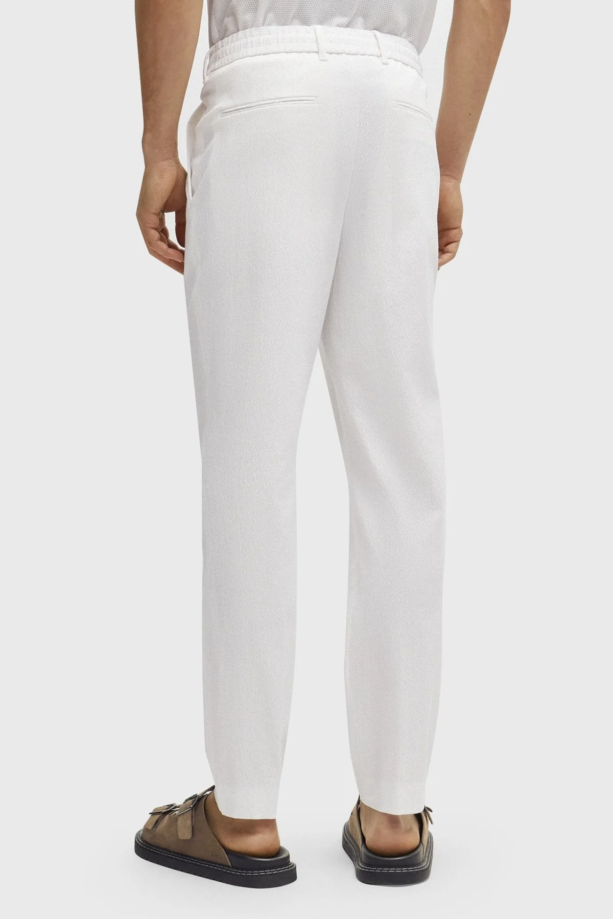 Boss Pamuk Karışımlı Gofre Kumaştan Relaxed Fit Erkek Pantolon 50514668 100 BEYAZ - 9