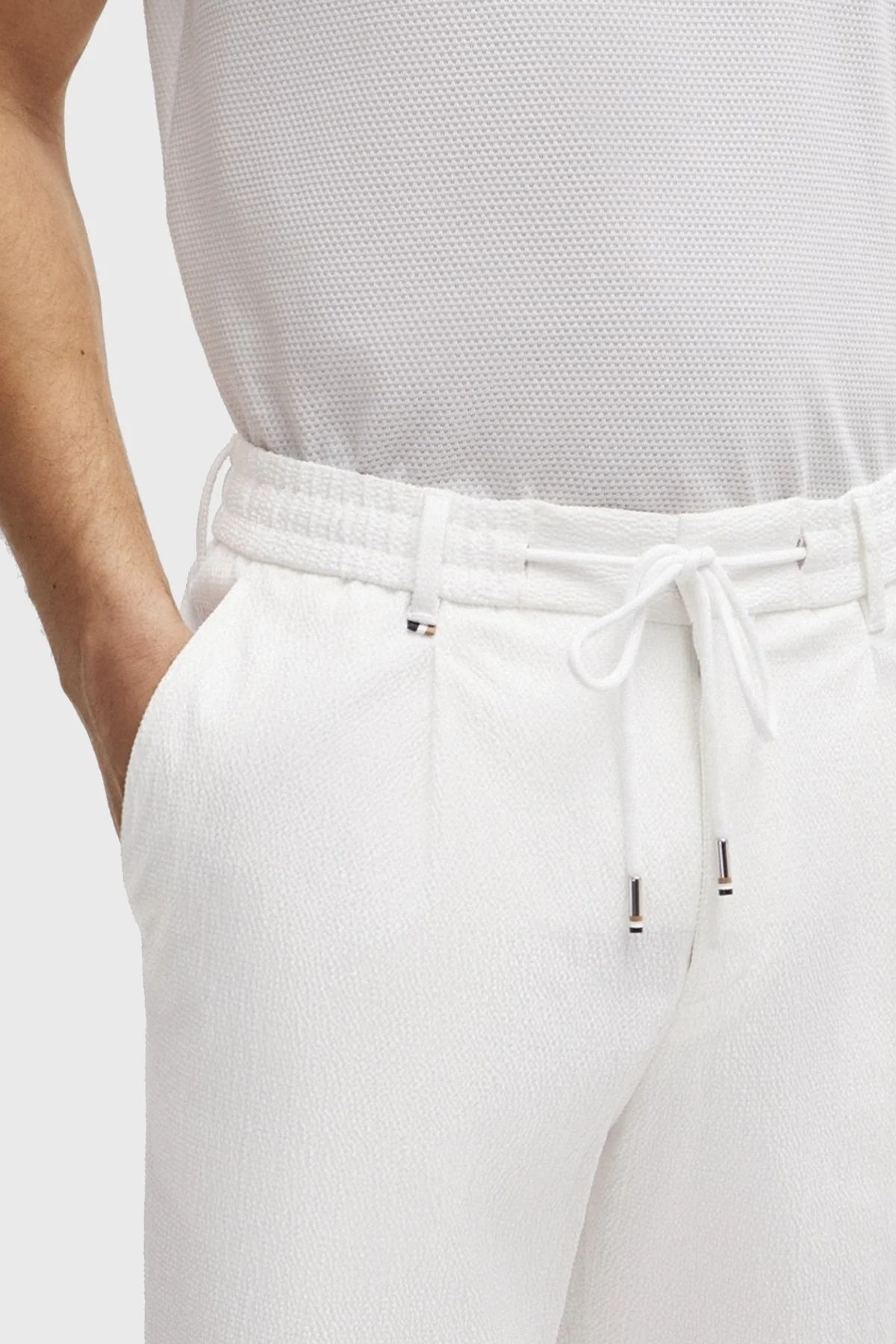 Boss Pamuk Karışımlı Gofre Kumaştan Relaxed Fit Erkek Pantolon 50514668 100 BEYAZ - 10