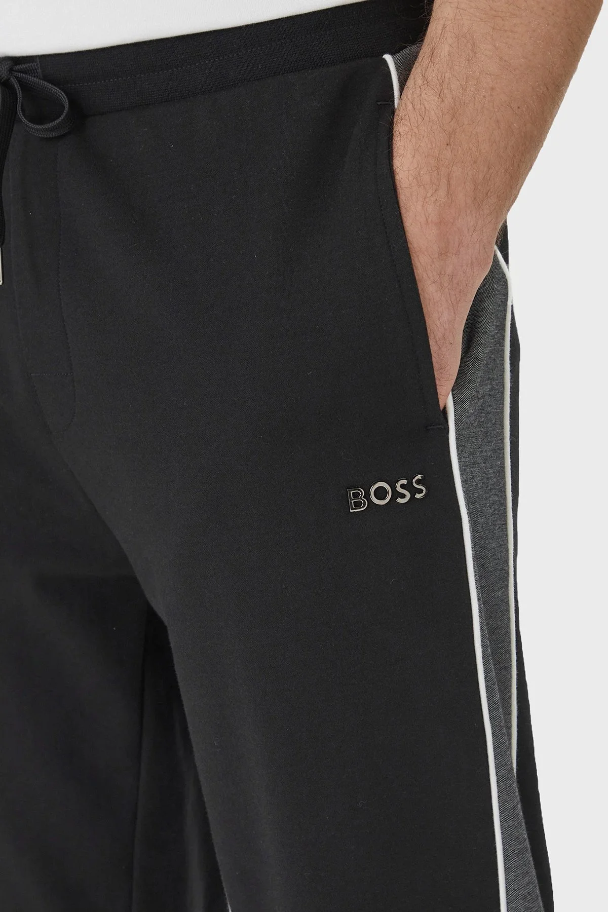 Boss Pamuk Karışımlı Kontrast Lastikli Paça Erkek Pantolon 50554794 001 SİYAH - 4