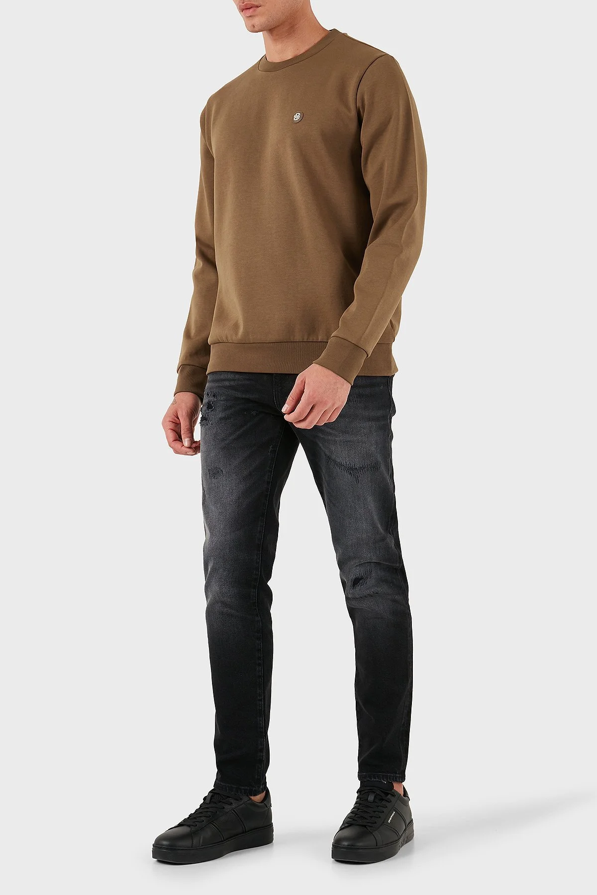 Boss Pamuk Karışımlı Regular Fit Bisiklet Yaka Erkek Sweat 50520302 217 KAHVE - 2