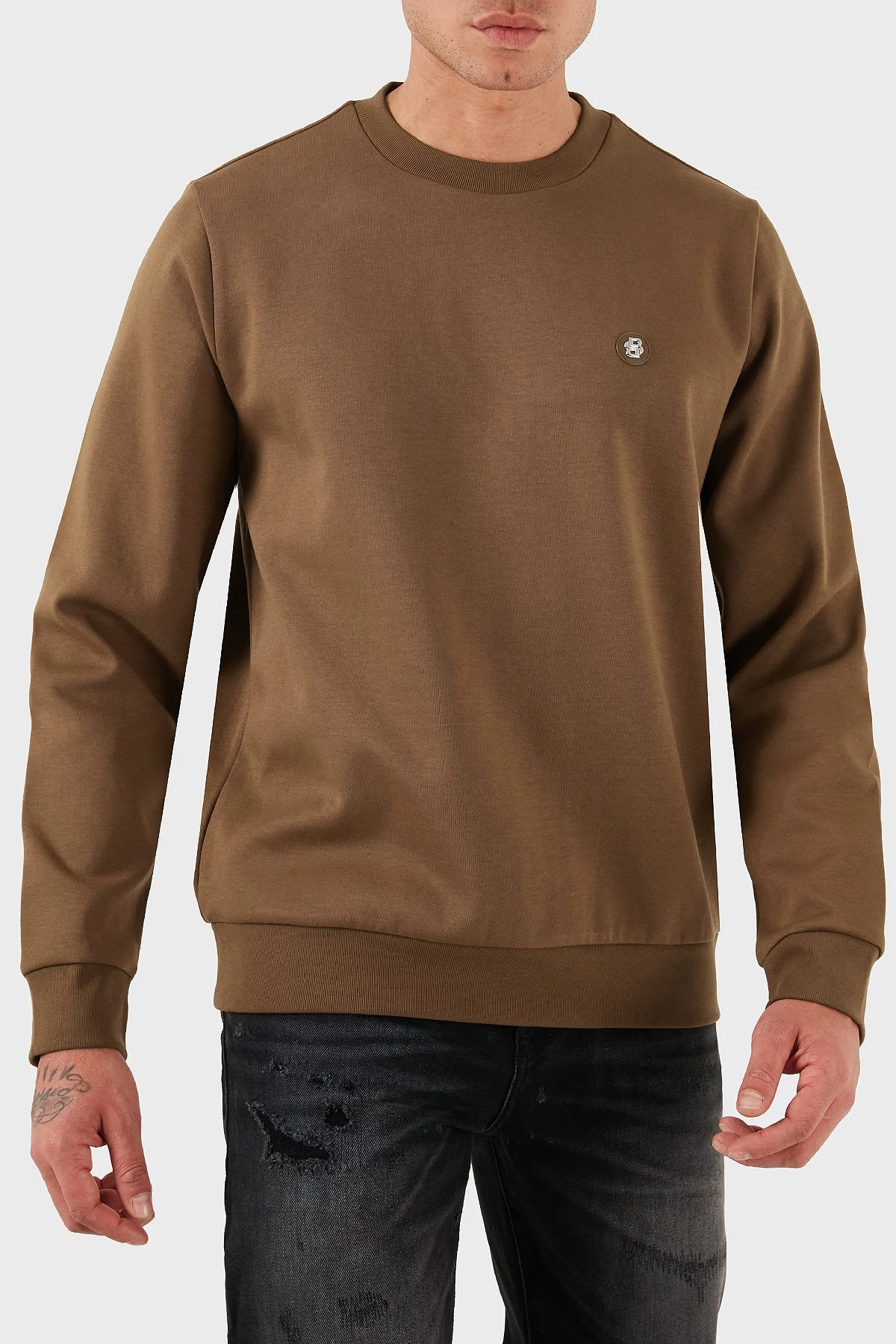 Boss Pamuk Karışımlı Regular Fit Bisiklet Yaka Erkek Sweat 50520302 217 KAHVE - 4