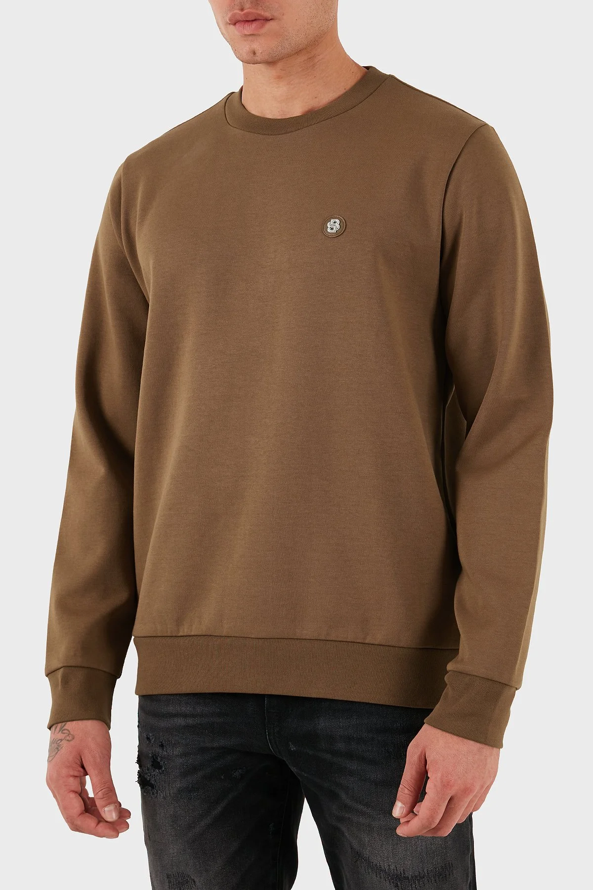 Boss Pamuk Karışımlı Regular Fit Bisiklet Yaka Erkek Sweat 50520302 217 KAHVE - 5