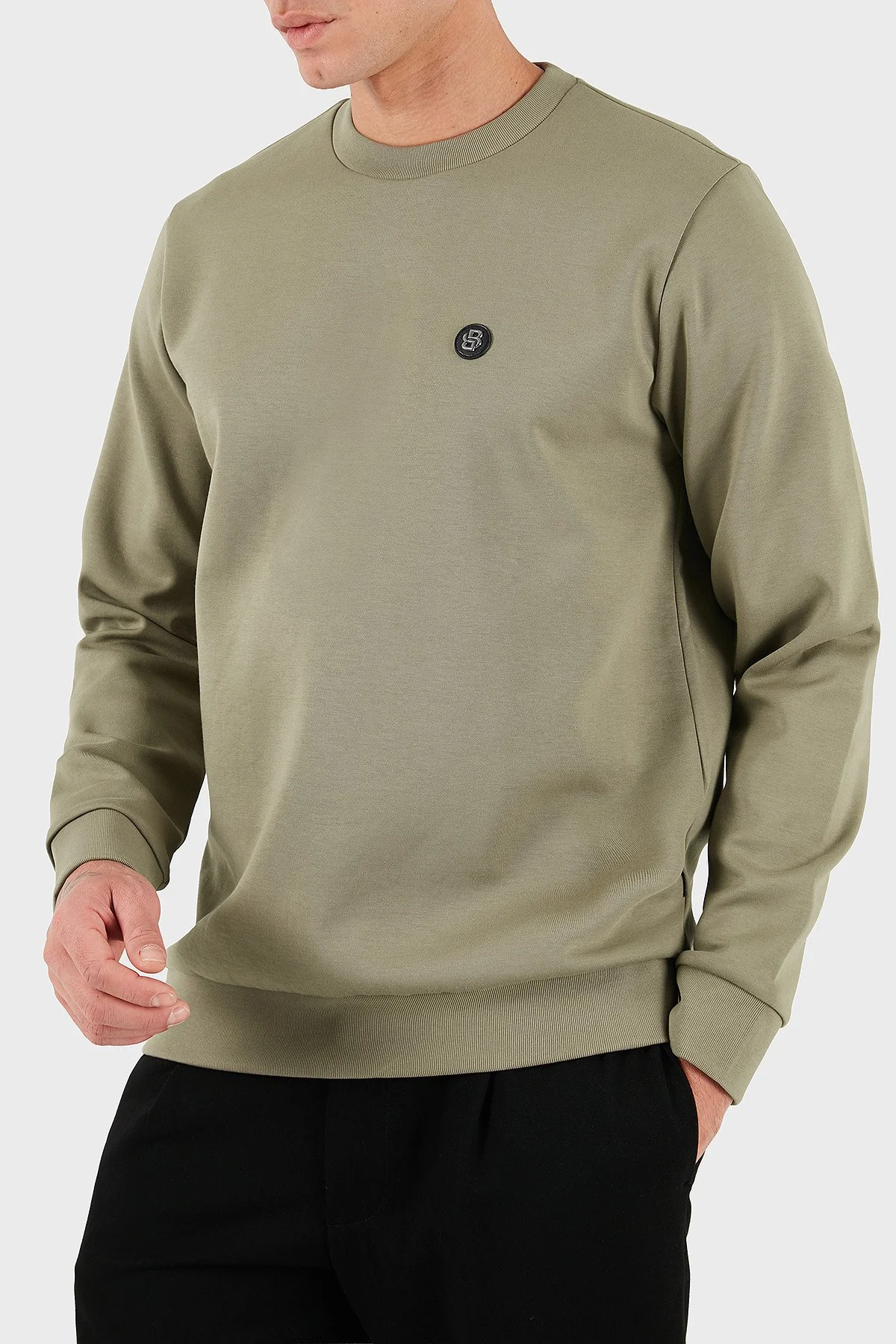 Boss Pamuk Karışımlı Regular Fit Bisiklet Yaka Erkek Sweat 50520302 245 HAKİ - 4